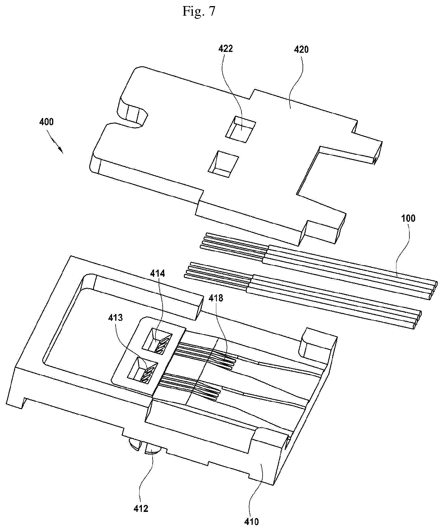 Patent US12613384 Figure 7 – Optical transceiver having tilted optical fibers