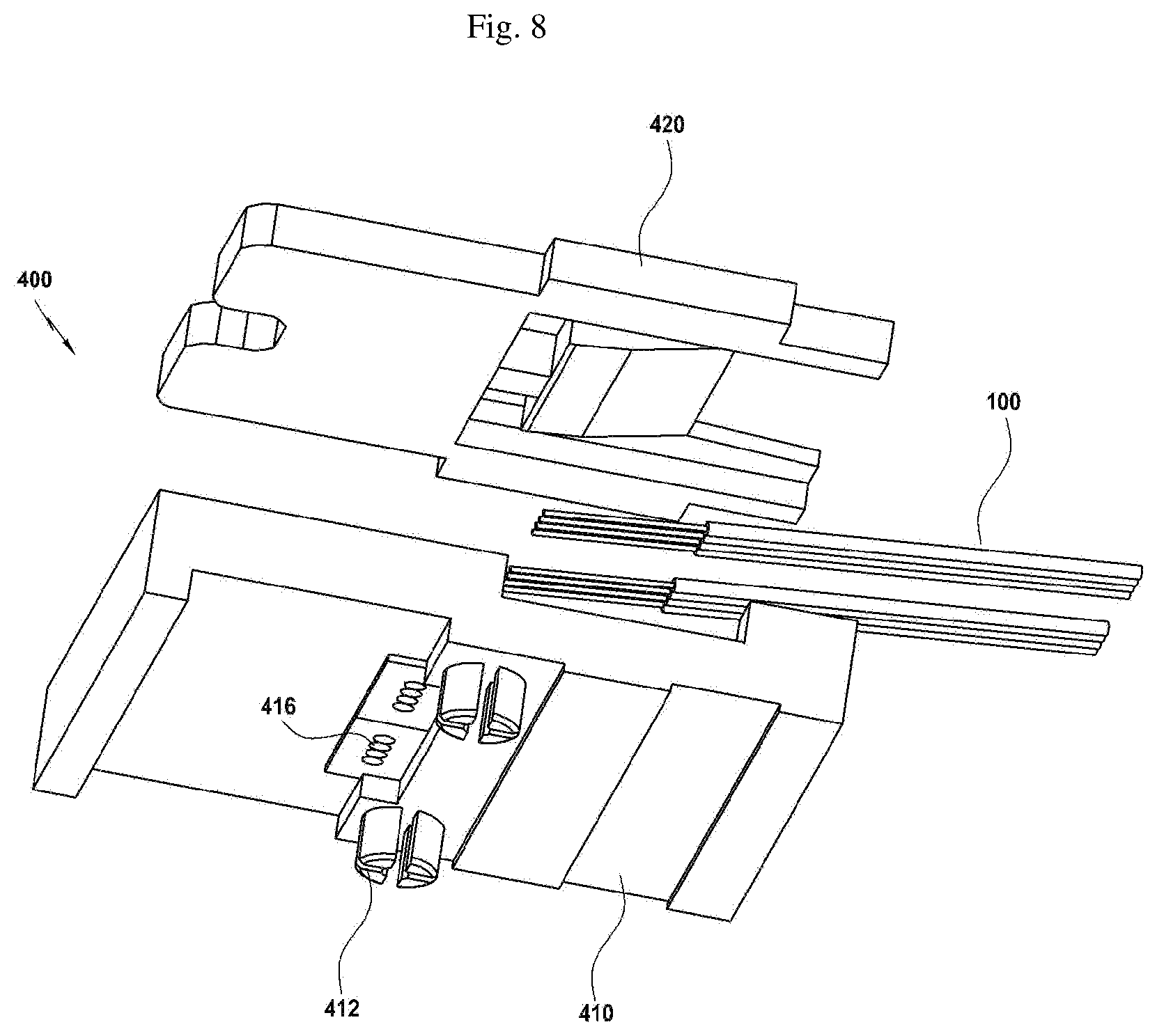 Patent US12613384 Figure 8 – Optical transceiver having tilted optical fibers