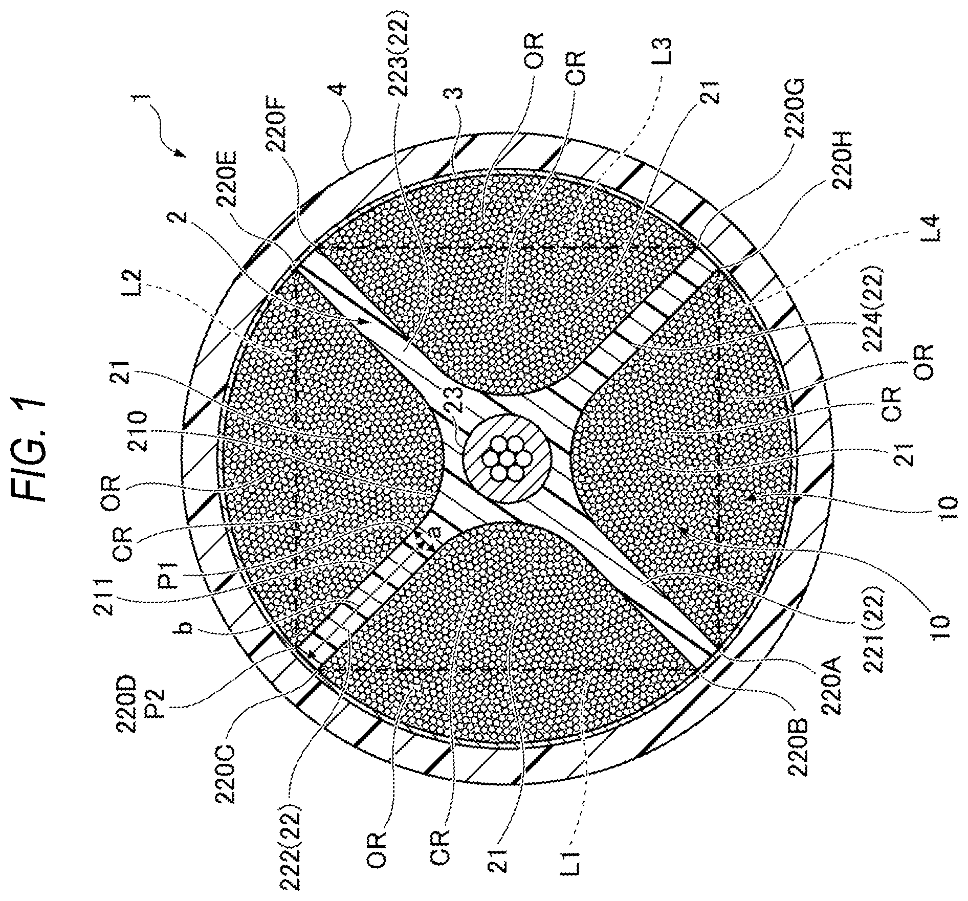Patent US12613388 Figure 1 – Slot type optical fiber cable