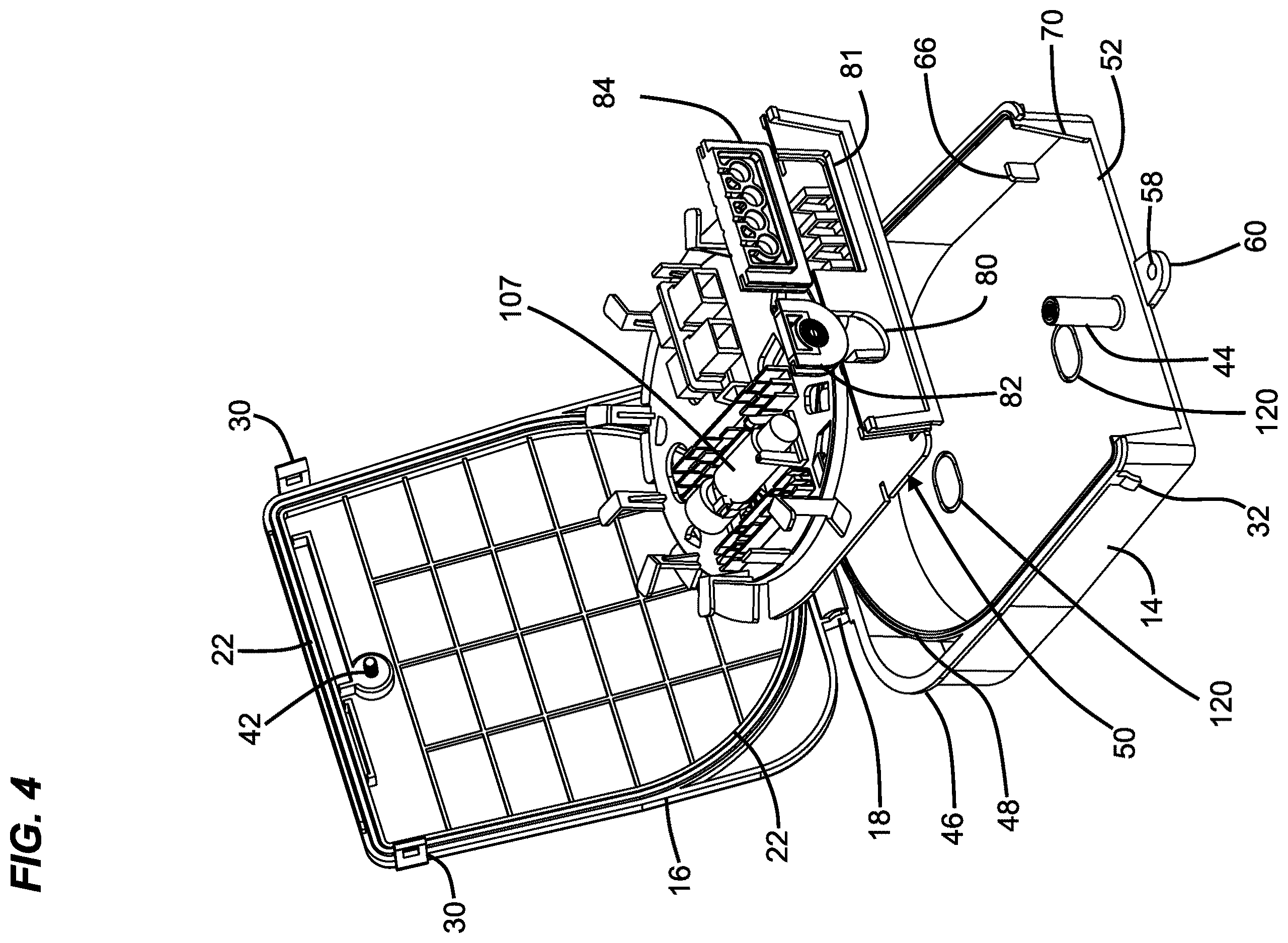 Patent US12613390 Figure 4 – Telecommunications cable termination box