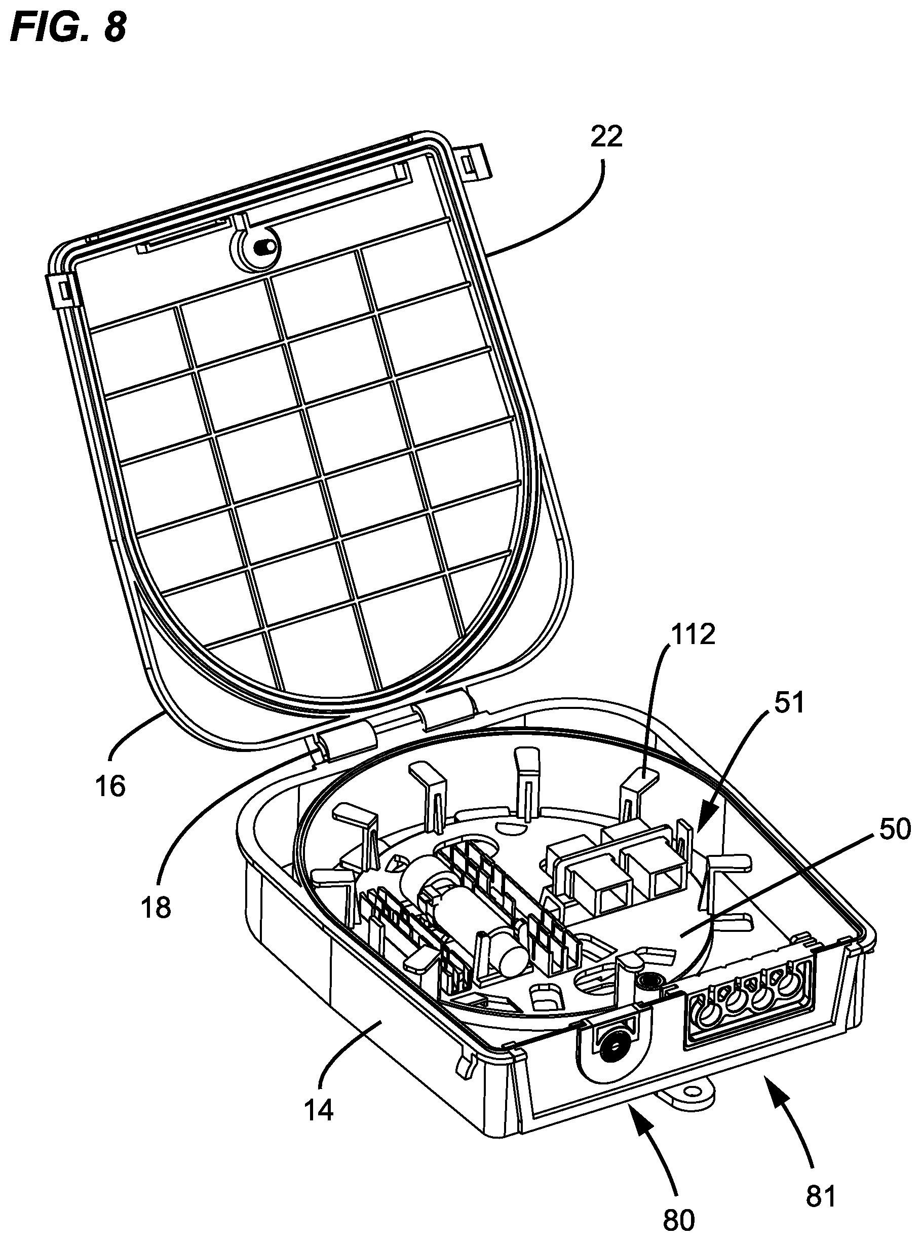 Patent US12613390 Figure 14 – Telecommunications cable termination box