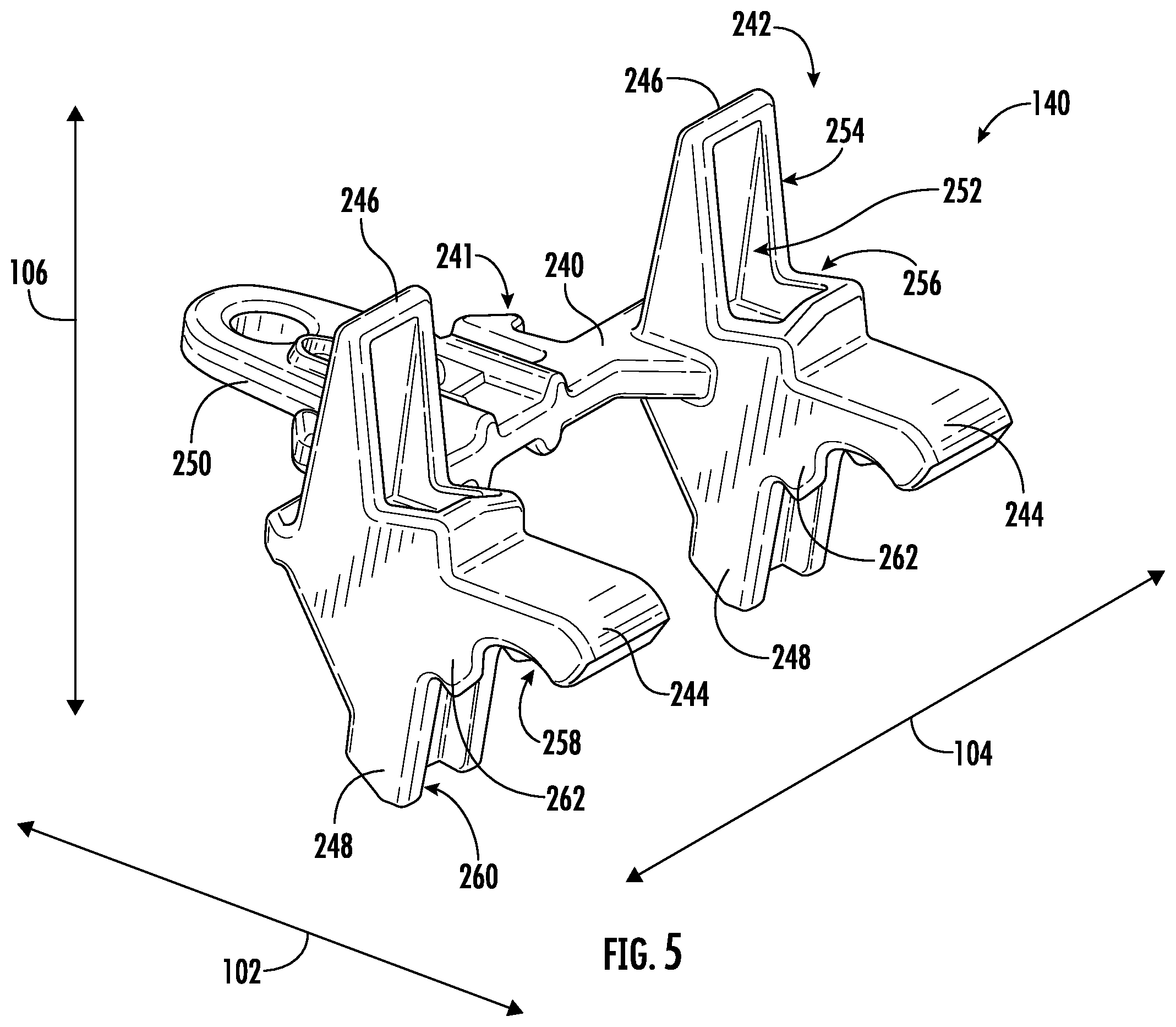 Patent US12613391 Figure 5 – Bracket assembly for fiber optic closures and organizer assemblies