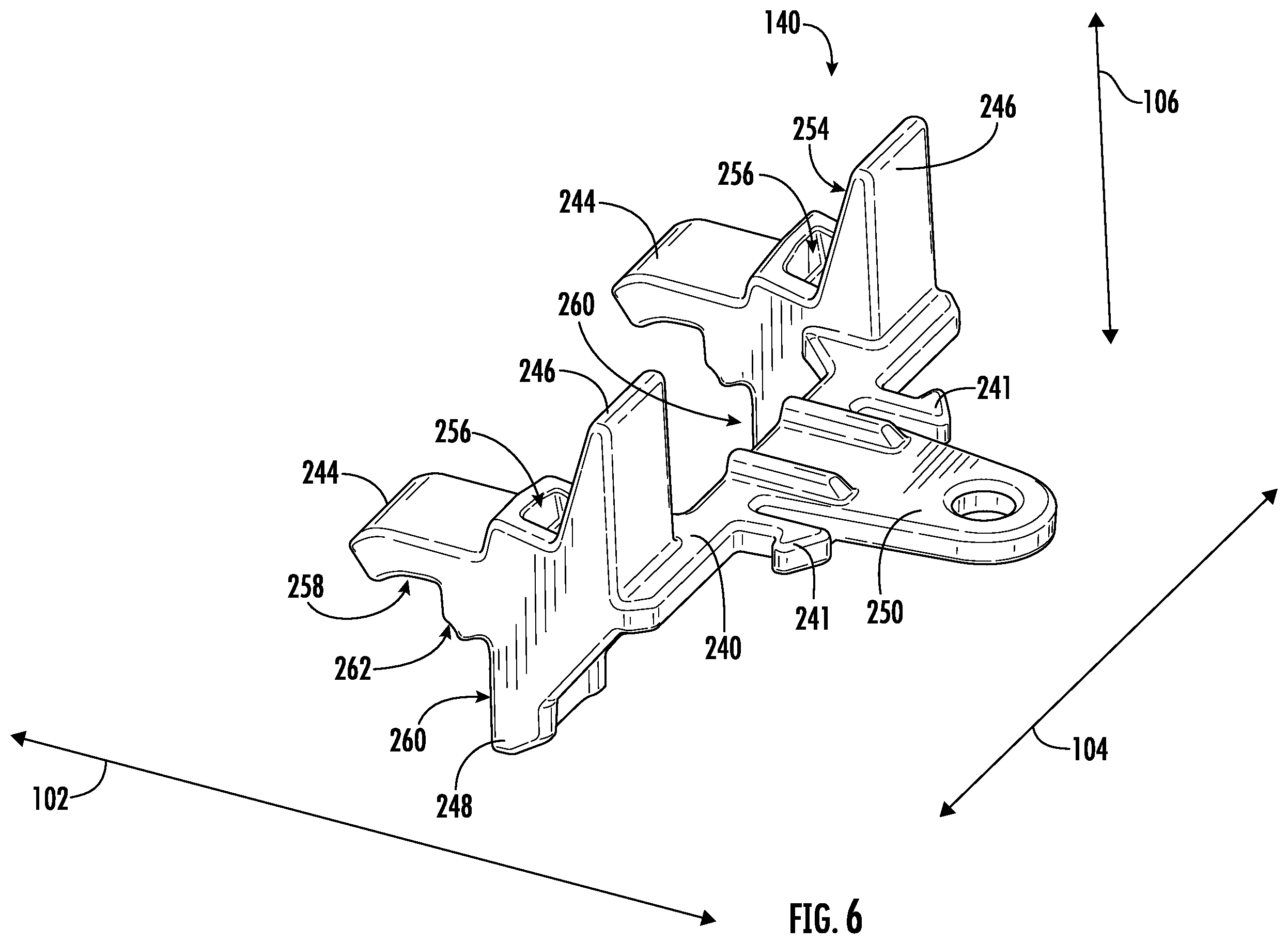 Patent US12613391 Figure 6 – Bracket assembly for fiber optic closures and organizer assemblies