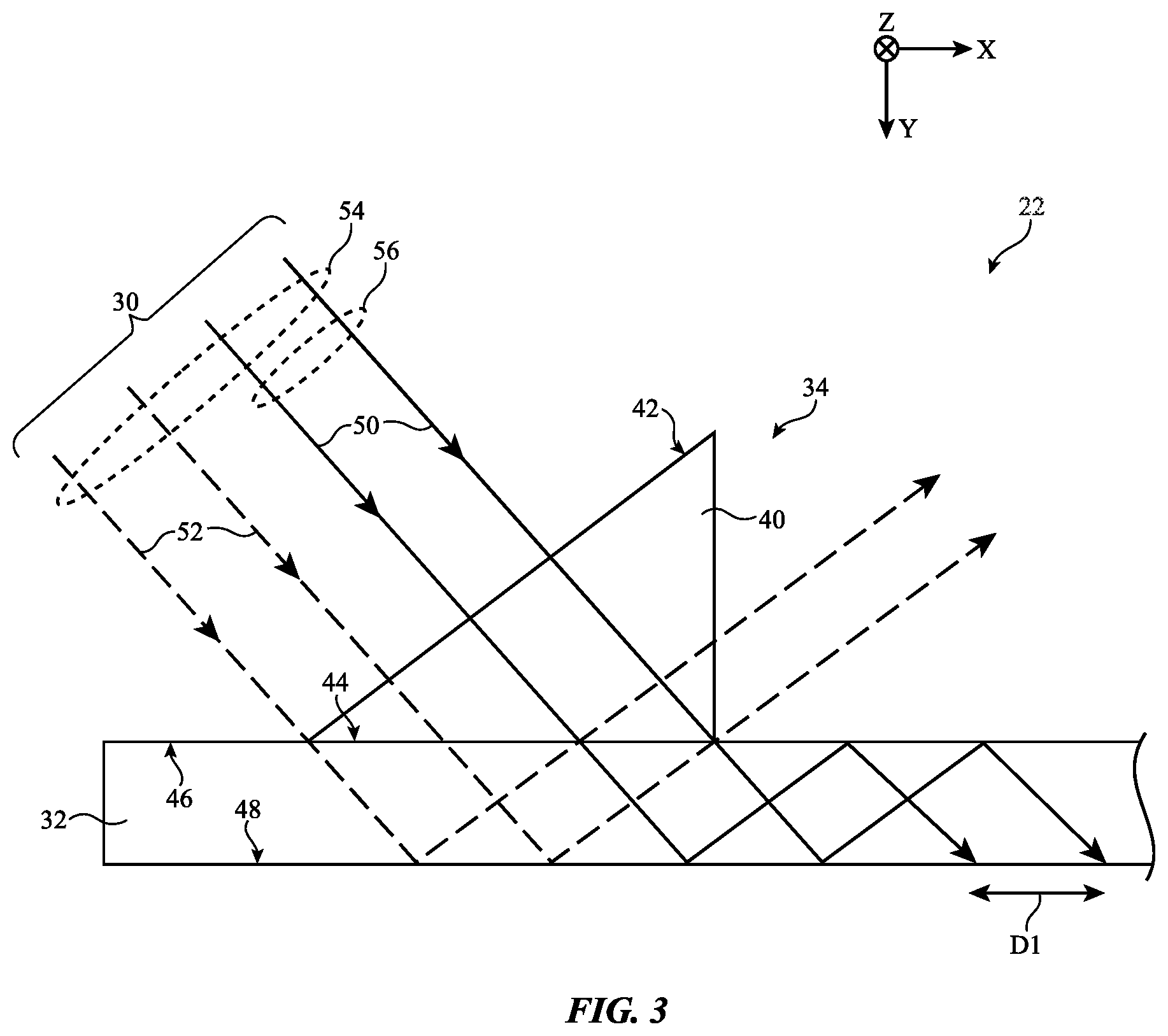 Patent US12613415 Figure 3 – Optical systems with partial reflectors on waveguides for maximizing pupil size coupling
