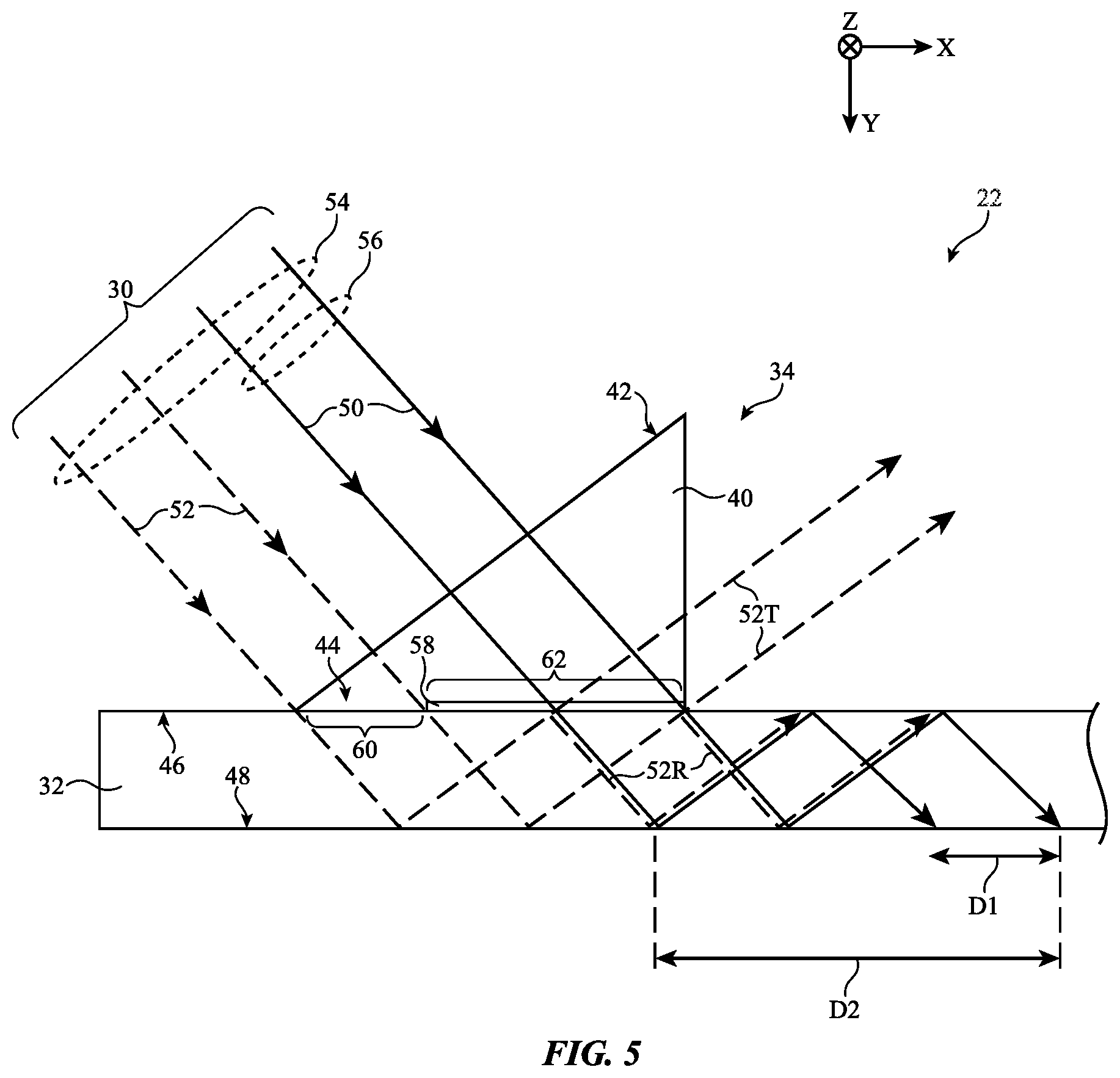 Patent US12613415 Figure 5 – Optical systems with partial reflectors on waveguides for maximizing pupil size coupling
