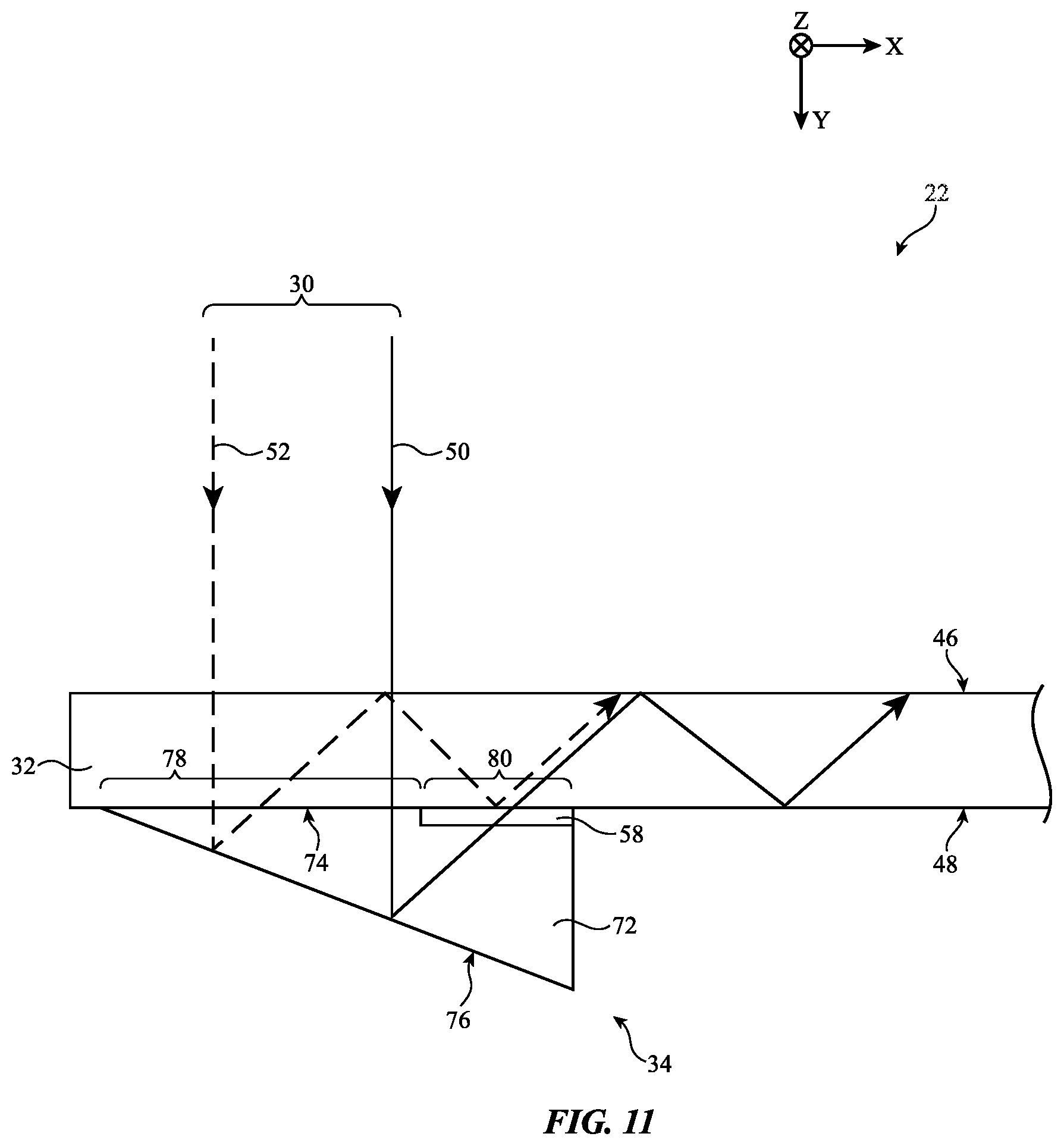 Patent US12613415 Figure 11 – Optical systems with partial reflectors on waveguides for maximizing pupil size coupling