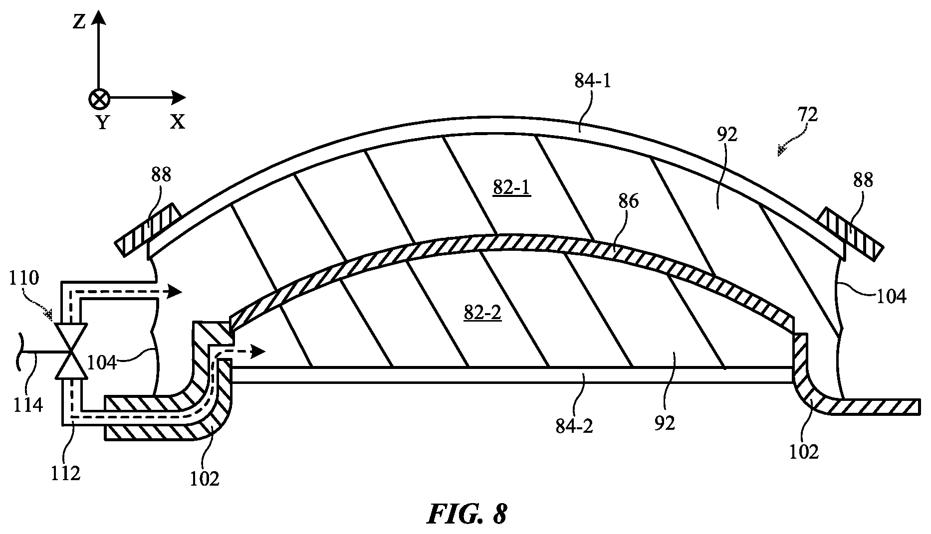 Patent US12613417 Figure 8 – Electronic device with a tunable lens having two adjustable surfaces