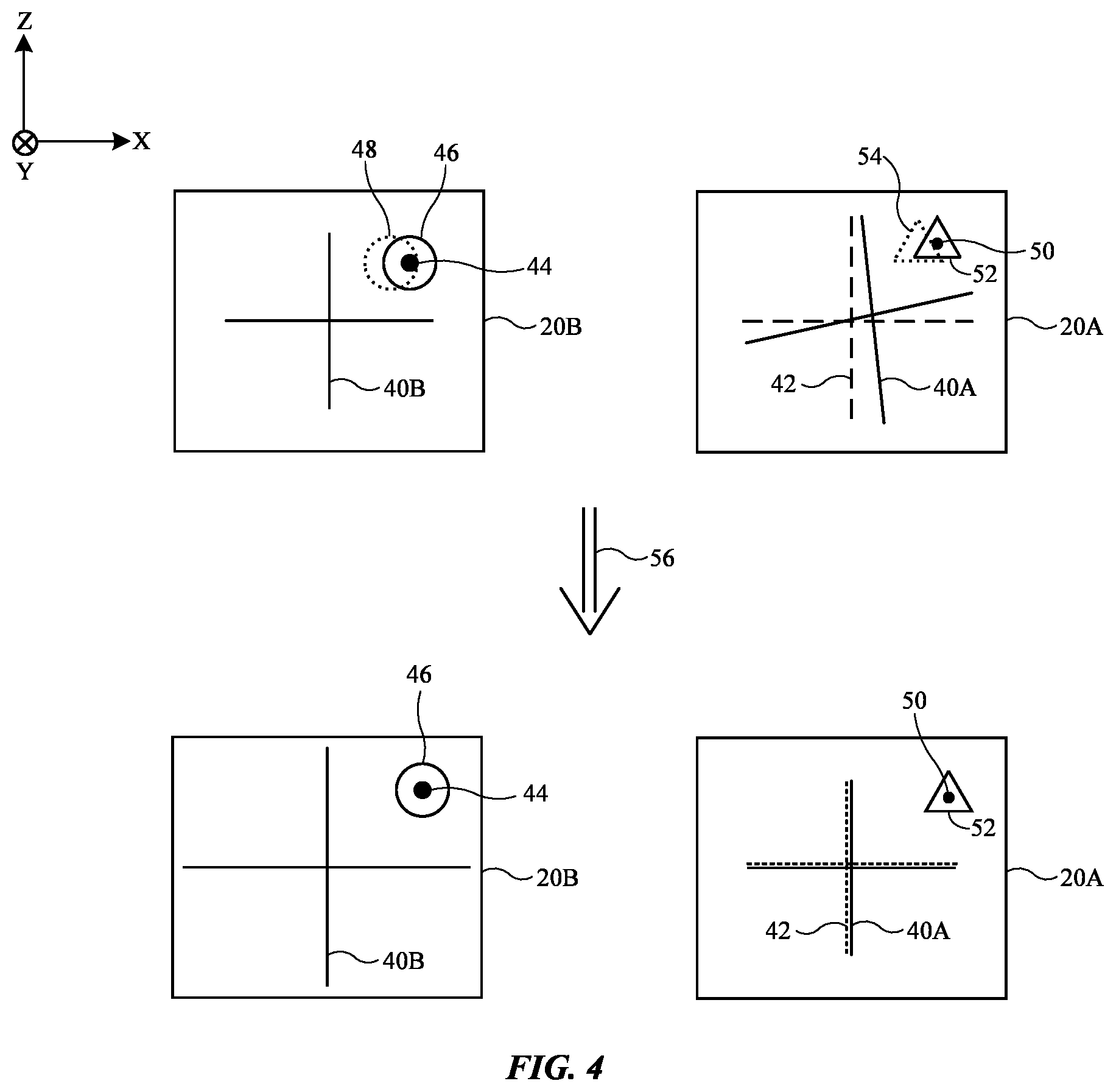 Patent US12613418 Figure 4 – Display devices with bridge emitters and sensors