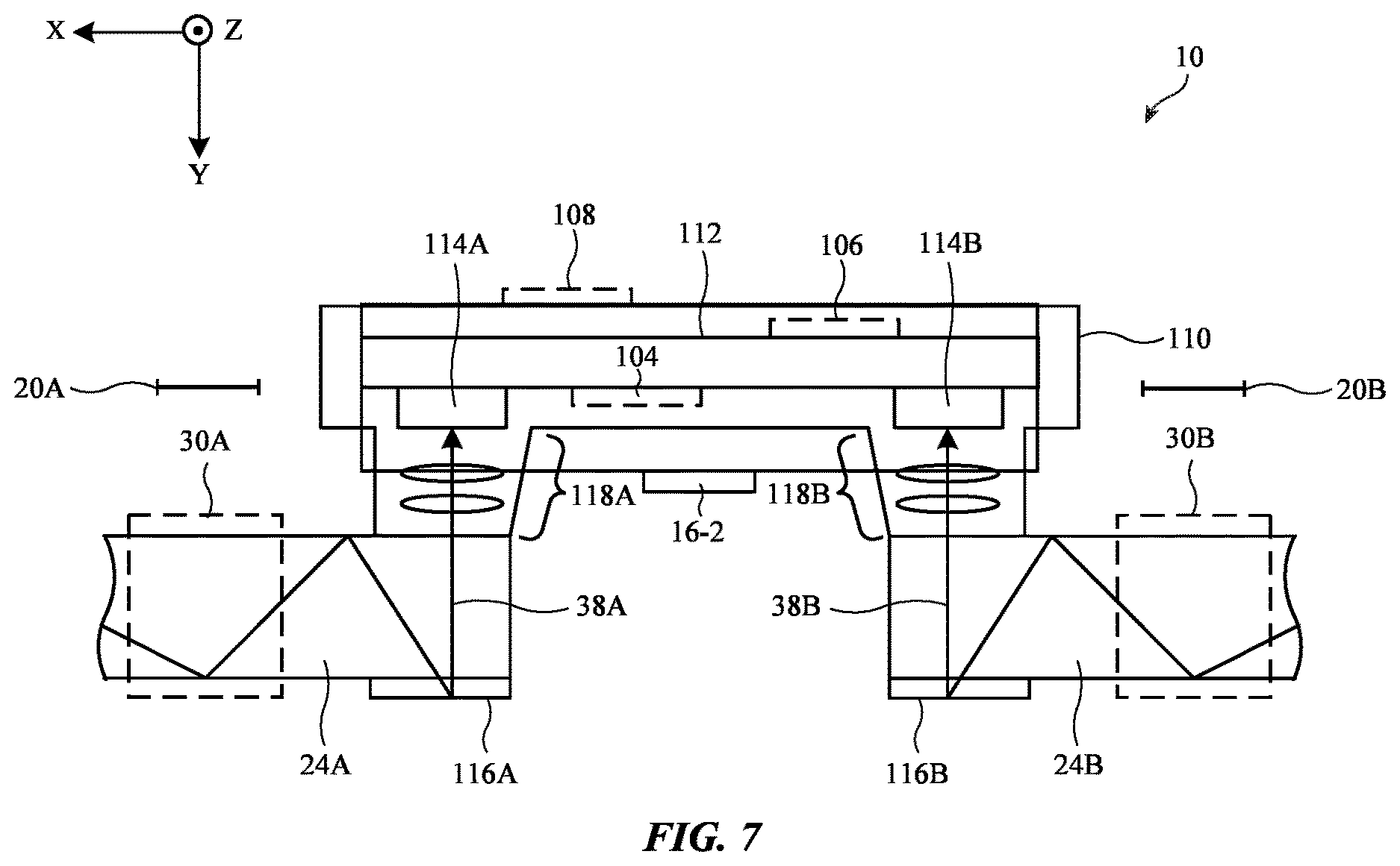 Patent US12613418 Figure 7 – Display devices with bridge emitters and sensors