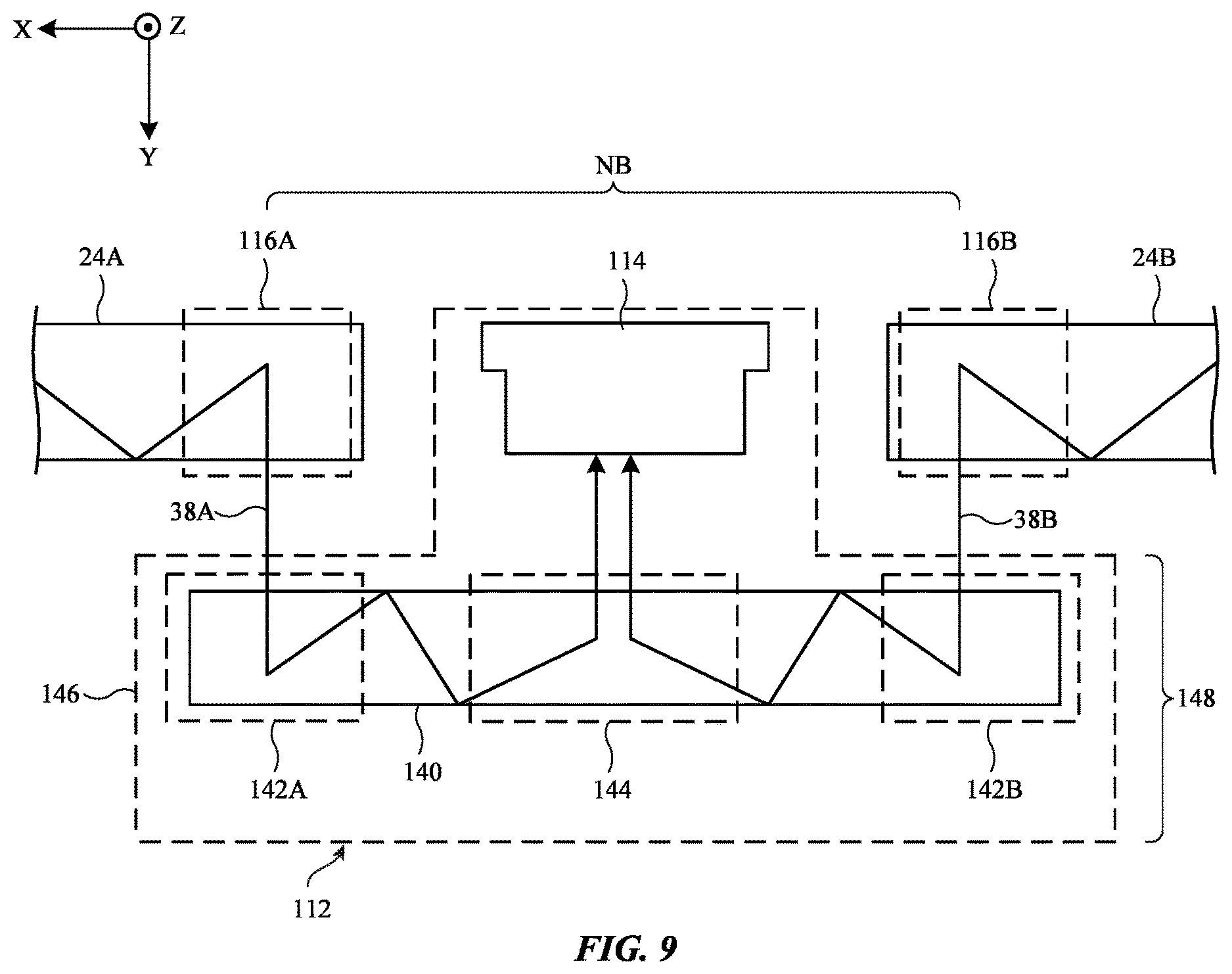 Patent US12613418 Figure 9 – Display devices with bridge emitters and sensors