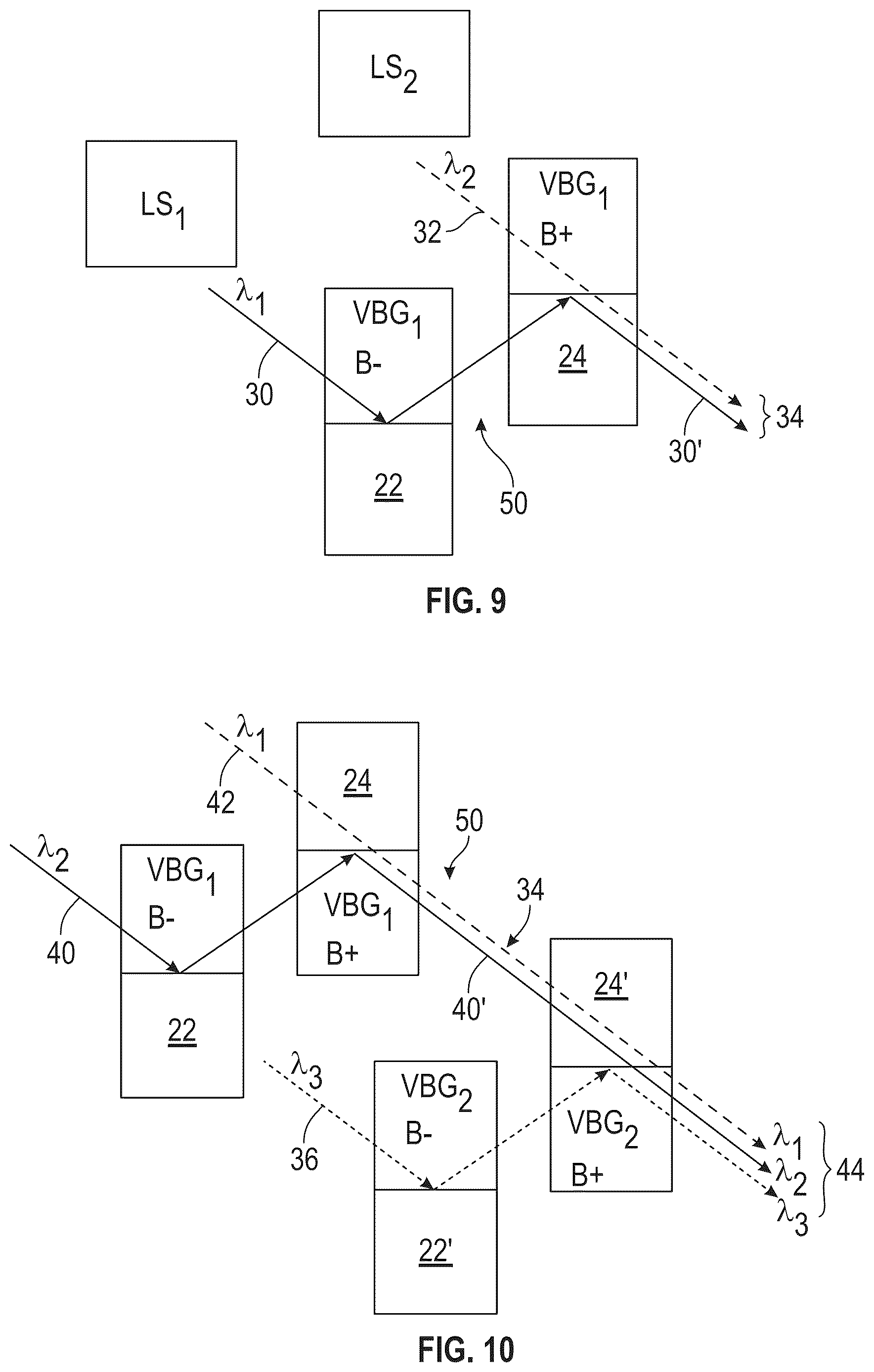 Patent US12613424 Figure 8 – Apparatus for spectrally combining broadband laser beams by volume Bragg gratings