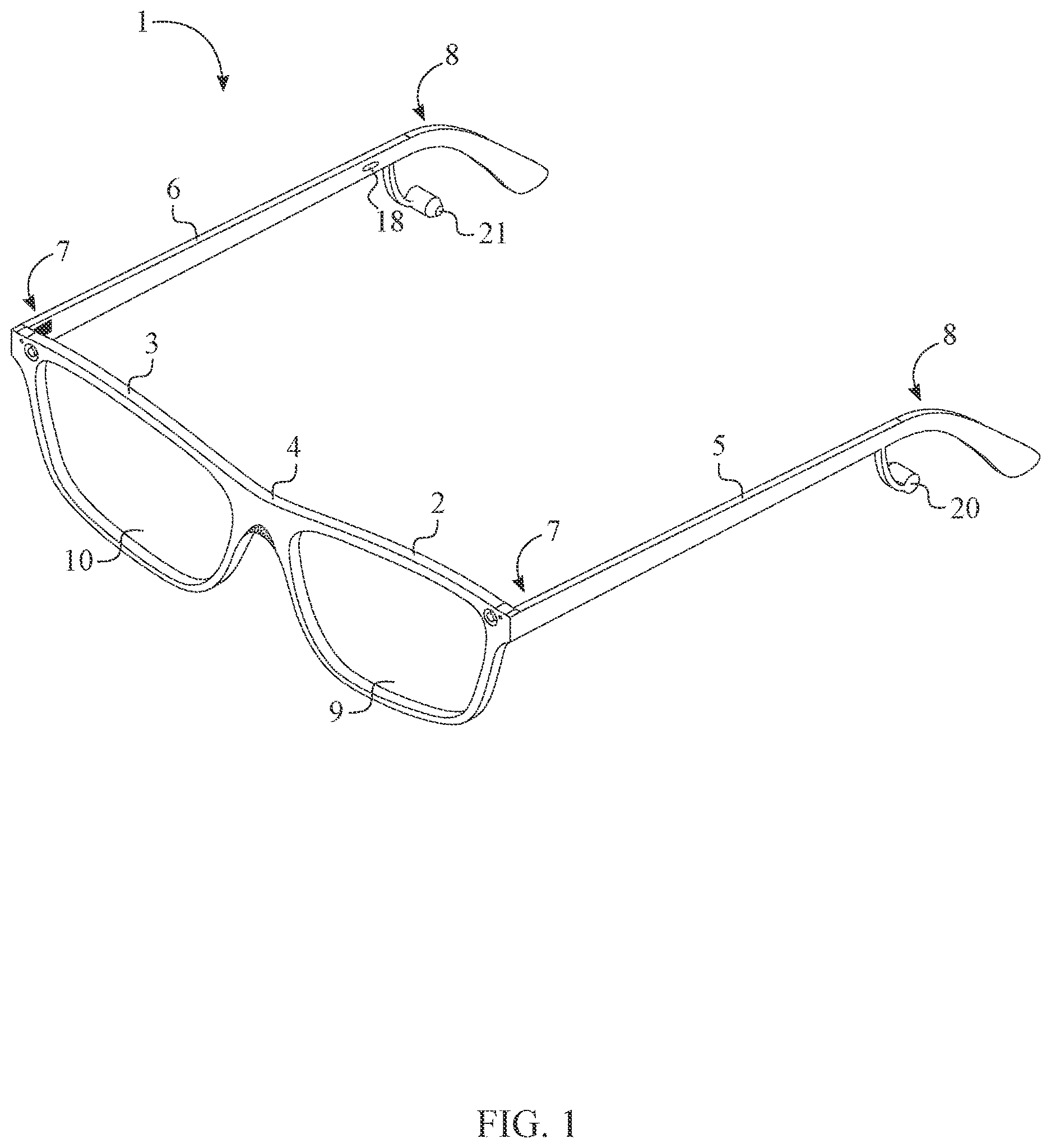 Patent US12613436 Figure 1 – Pair of glasses with integrated computing device