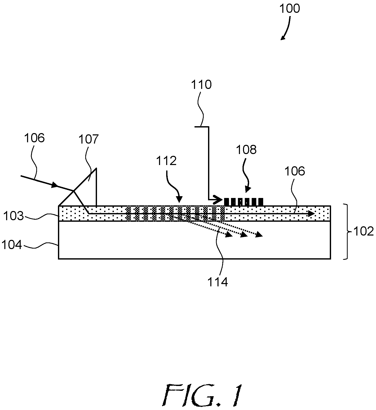 Patent US12613446 Figure 1 – Optical modulator and image projector based on leaky-mode waveguide with spatial multiplexing