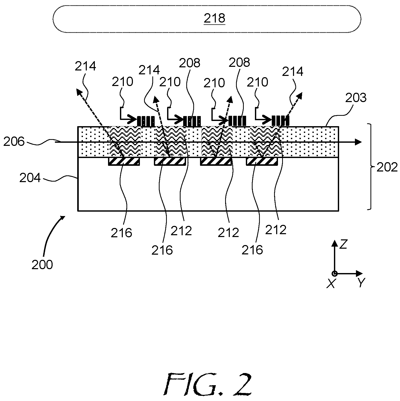 Patent US12613446 Figure 2 – Optical modulator and image projector based on leaky-mode waveguide with spatial multiplexing