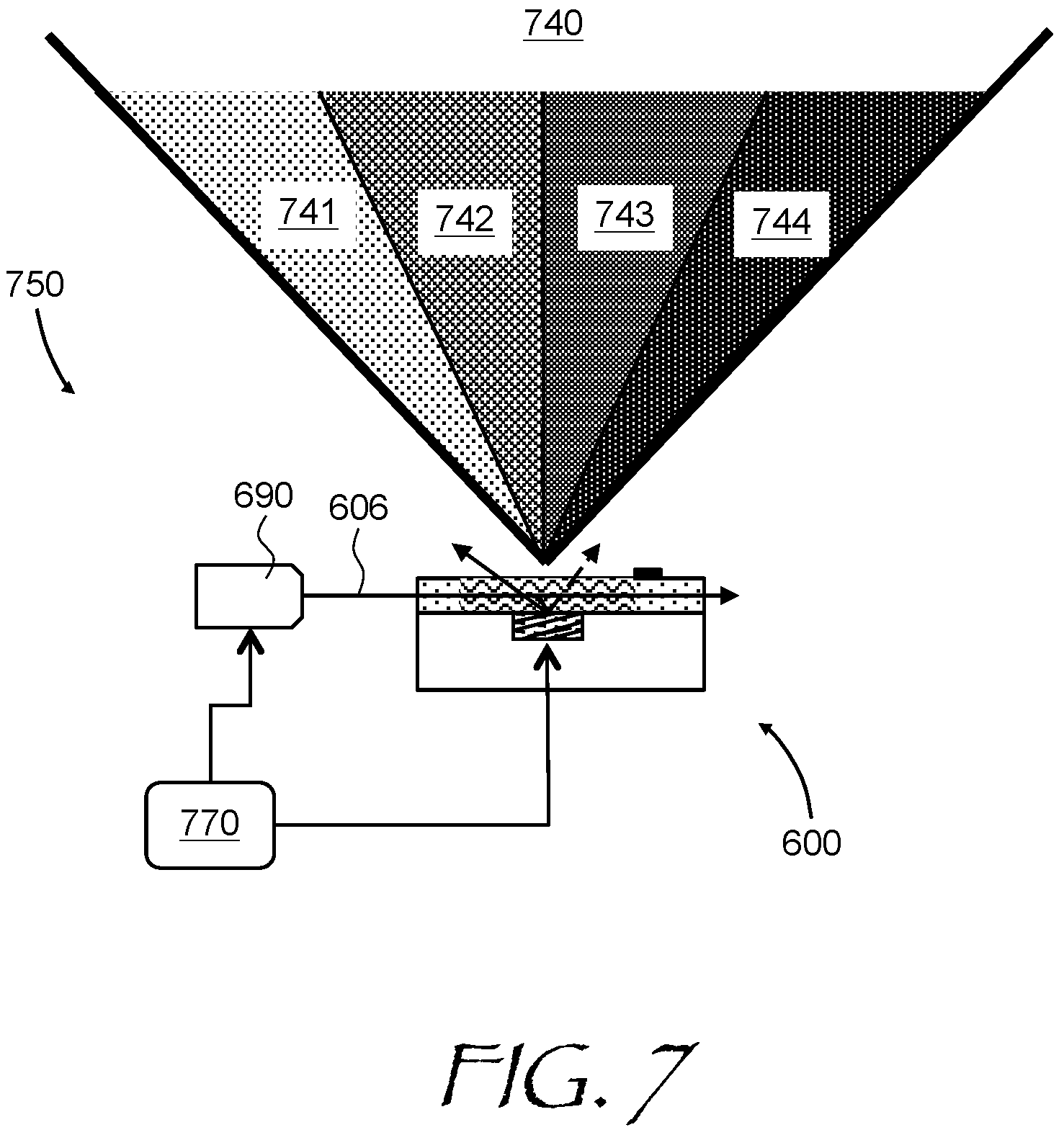 Patent US12613446 Figure 7 – Optical modulator and image projector based on leaky-mode waveguide with spatial multiplexing