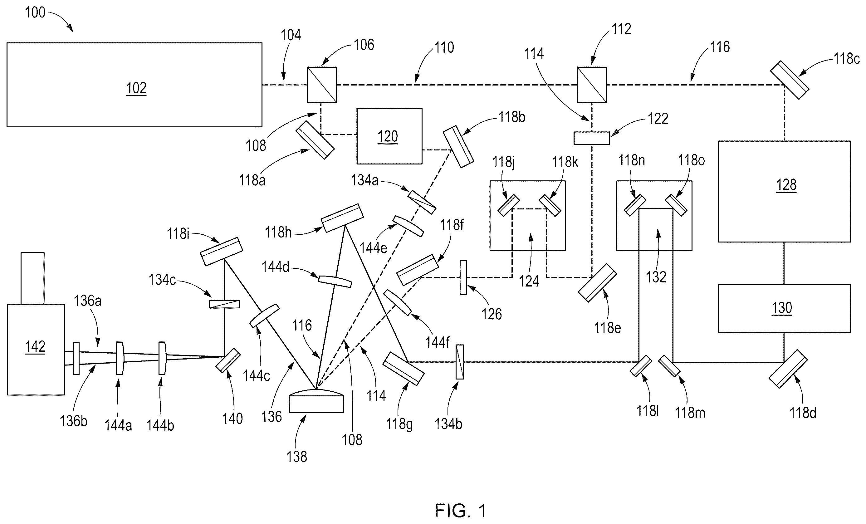 Patent US12613447 Figure 1 – Two-dimensional electronic sum-frequency generation apparatus and methods