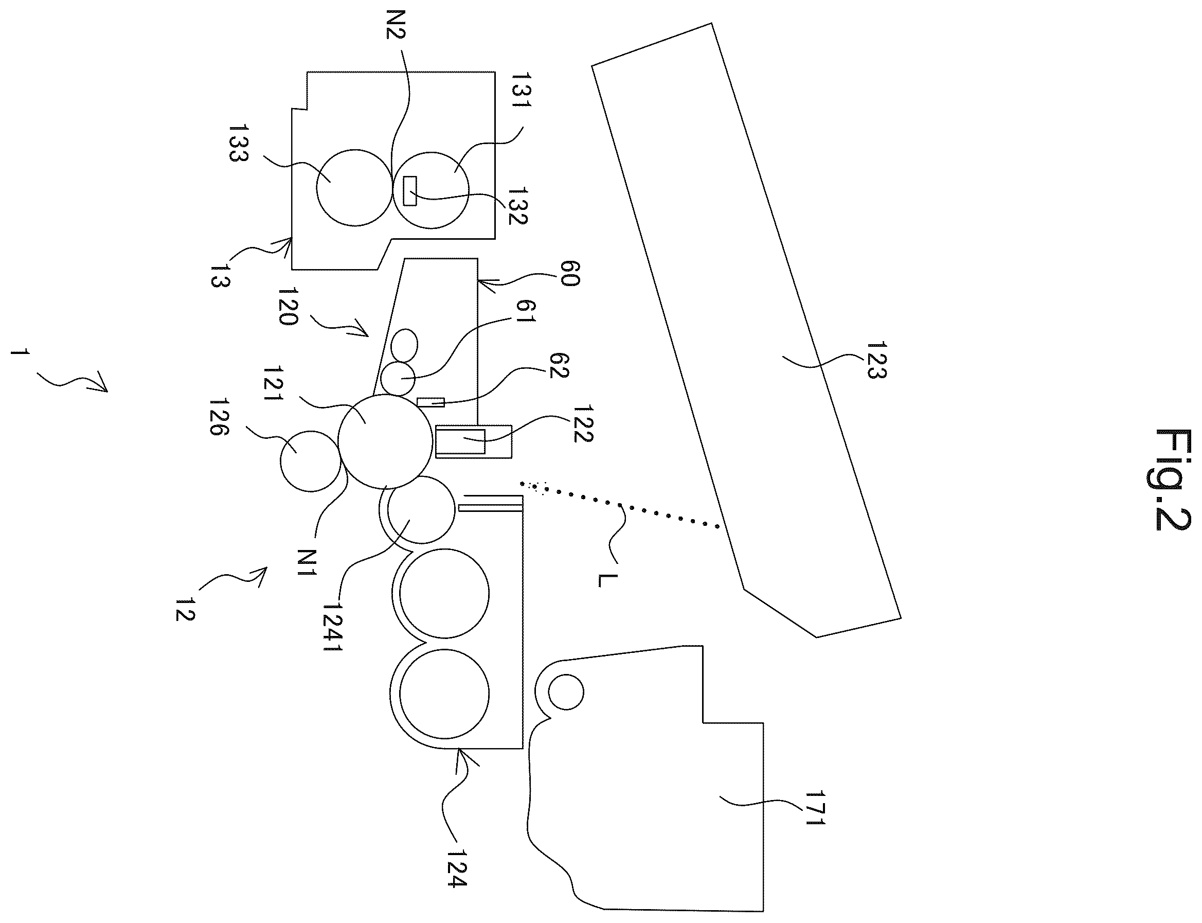 Patent US12613485 Figure 2 – Image forming apparatus capable of shifting fixing unit vertically upward in conjunction with behavior of switching state of fixing member and pressing member