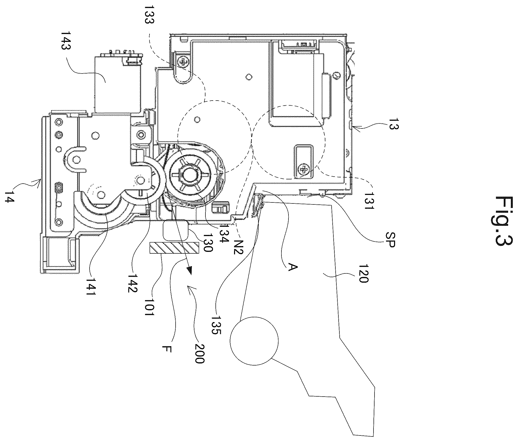 Patent US12613485 Figure 3 – Image forming apparatus capable of shifting fixing unit vertically upward in conjunction with behavior of switching state of fixing member and pressing member