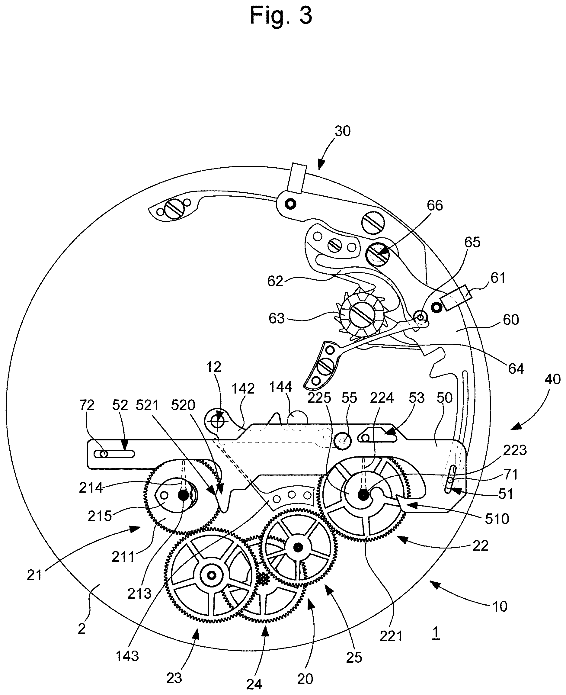 Patent US12613497 Figure 2 – Chronograph mechanism for a horological movement and timepiece comprising such a mechanism