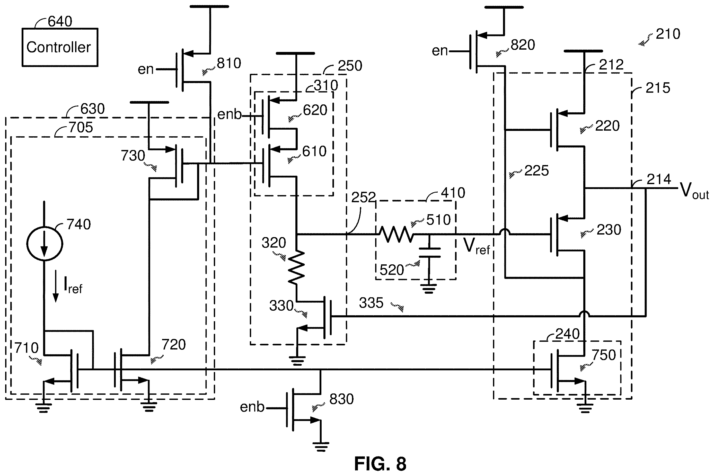 Patent US12613545 Figure 8 – Low-profile power supply regulator utilizing flipped voltage follower