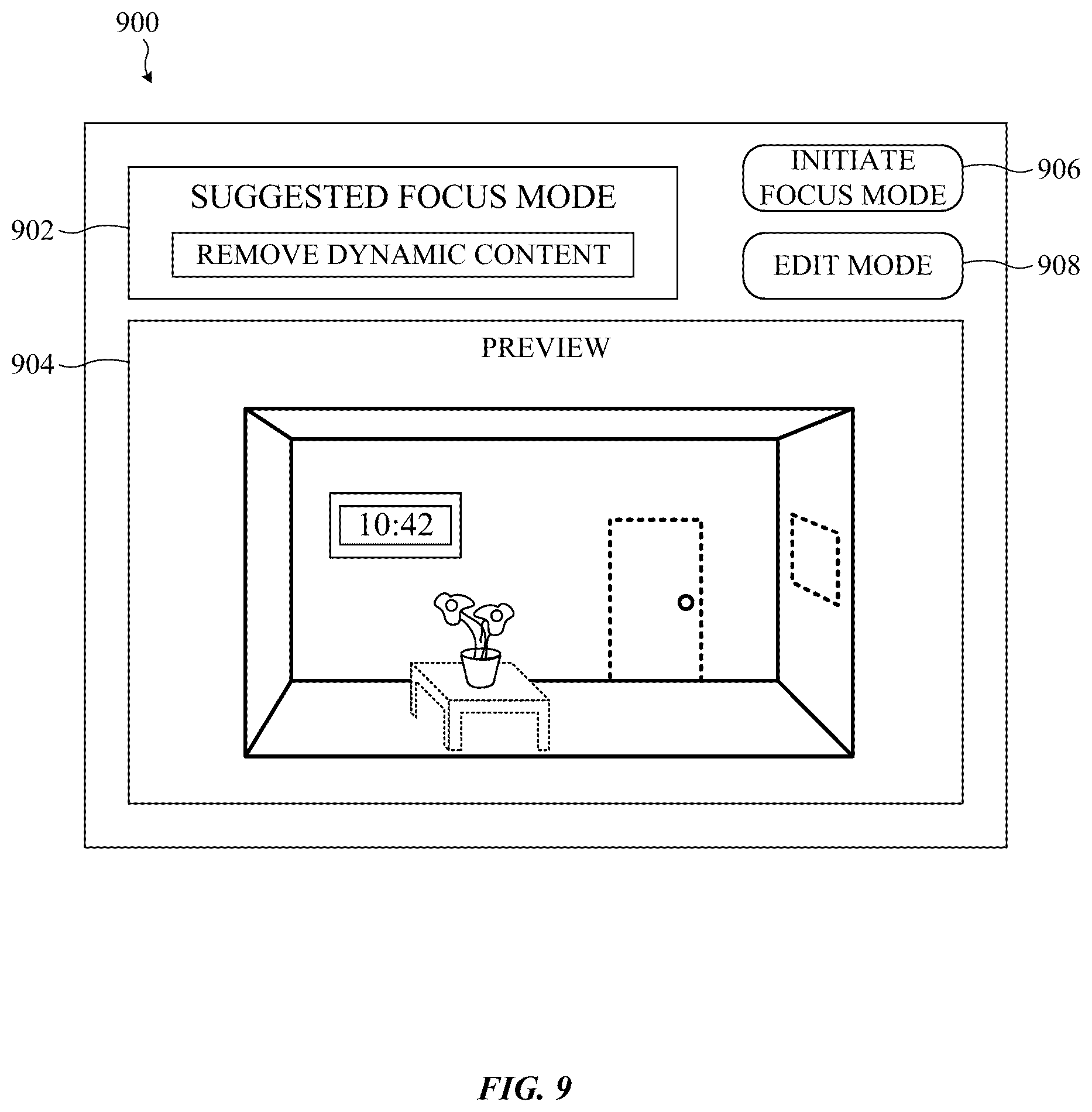 Patent US12613570 Figure 10 – Dynamically adjustable distraction reduction in extended reality environments