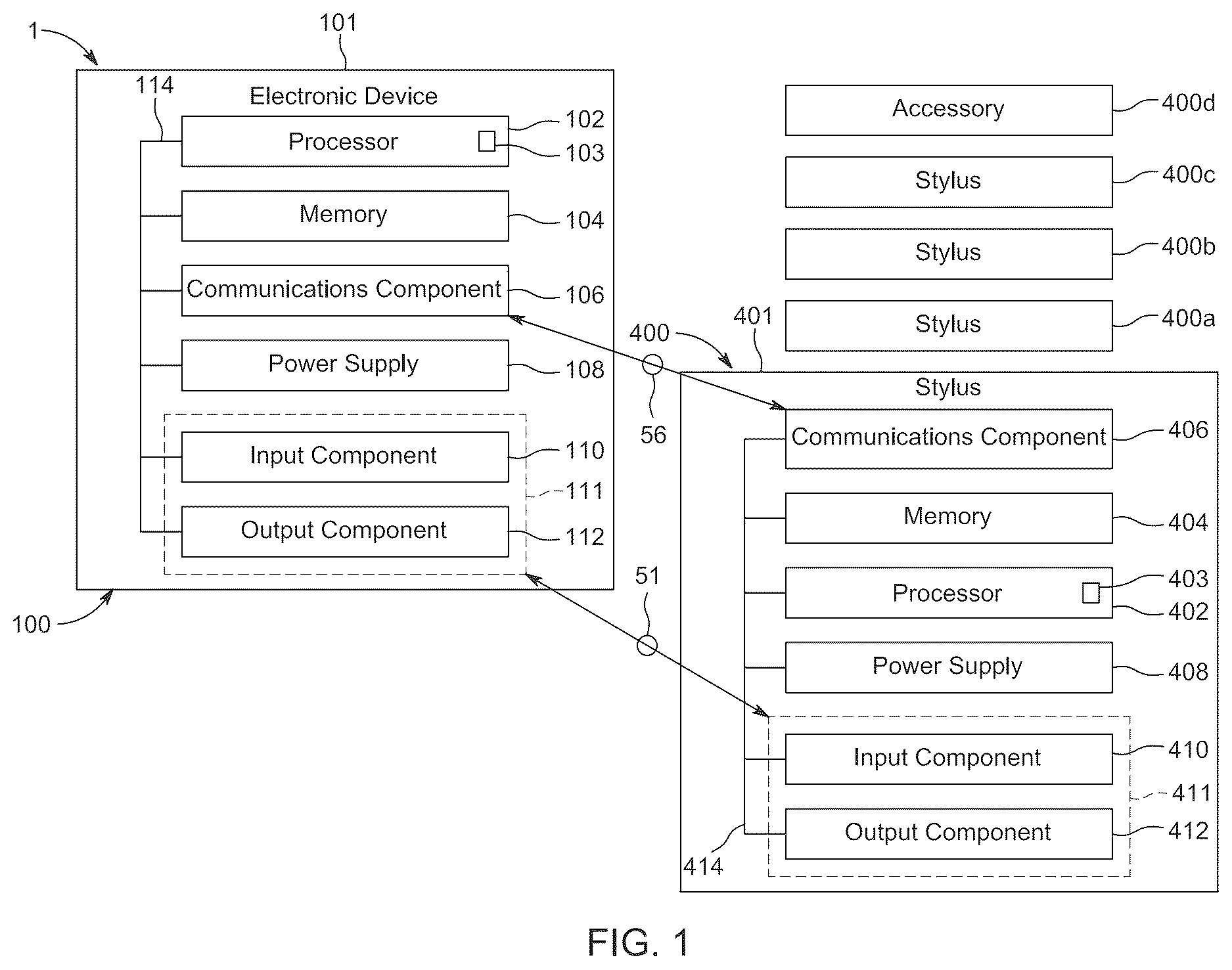 Patent US12613589 — Mechanically sensitive power efficient stylus for an electronic device — Figure 1
