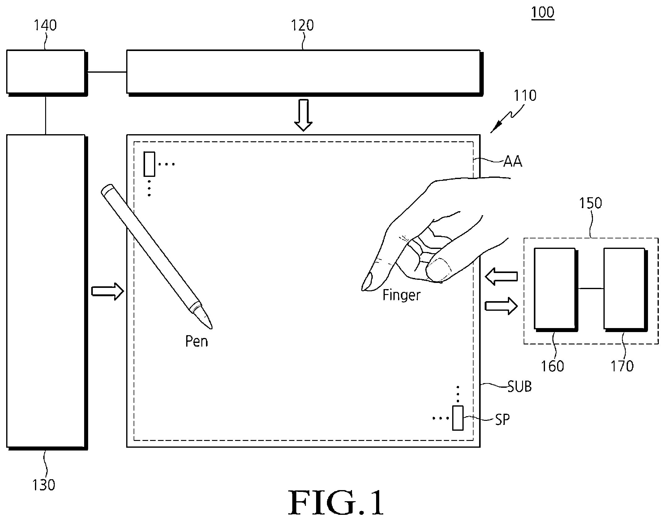 Patent US12613592 Figure 1 – Light emitting diode display device with built-in touch sensor