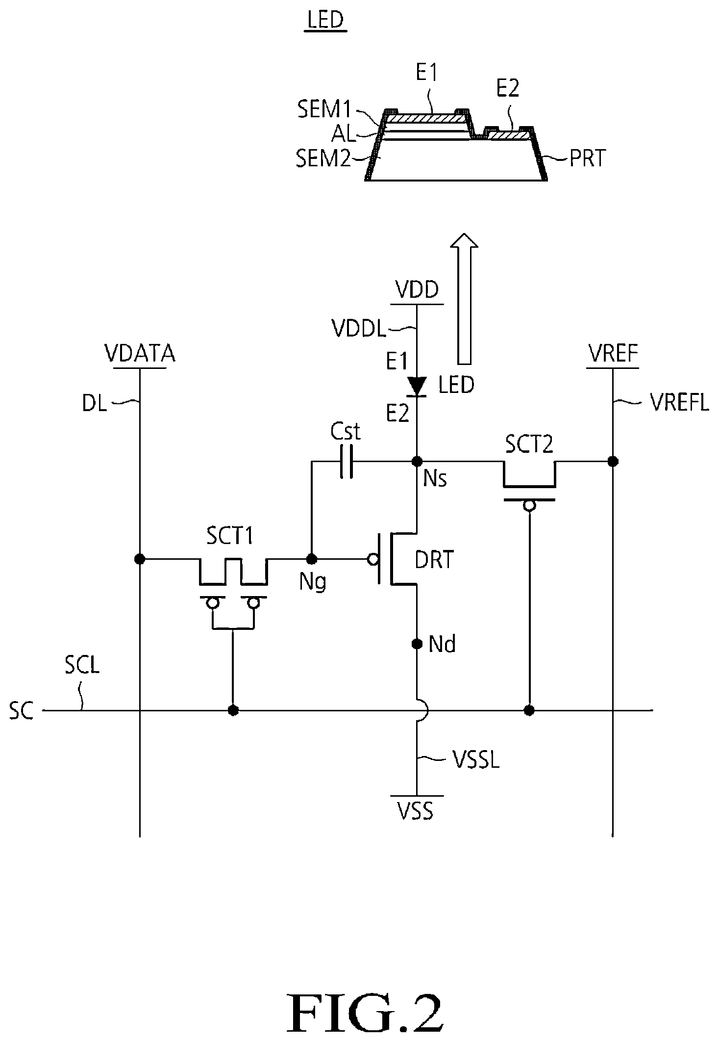 Patent US12613592 Figure 2 – Light emitting diode display device with built-in touch sensor