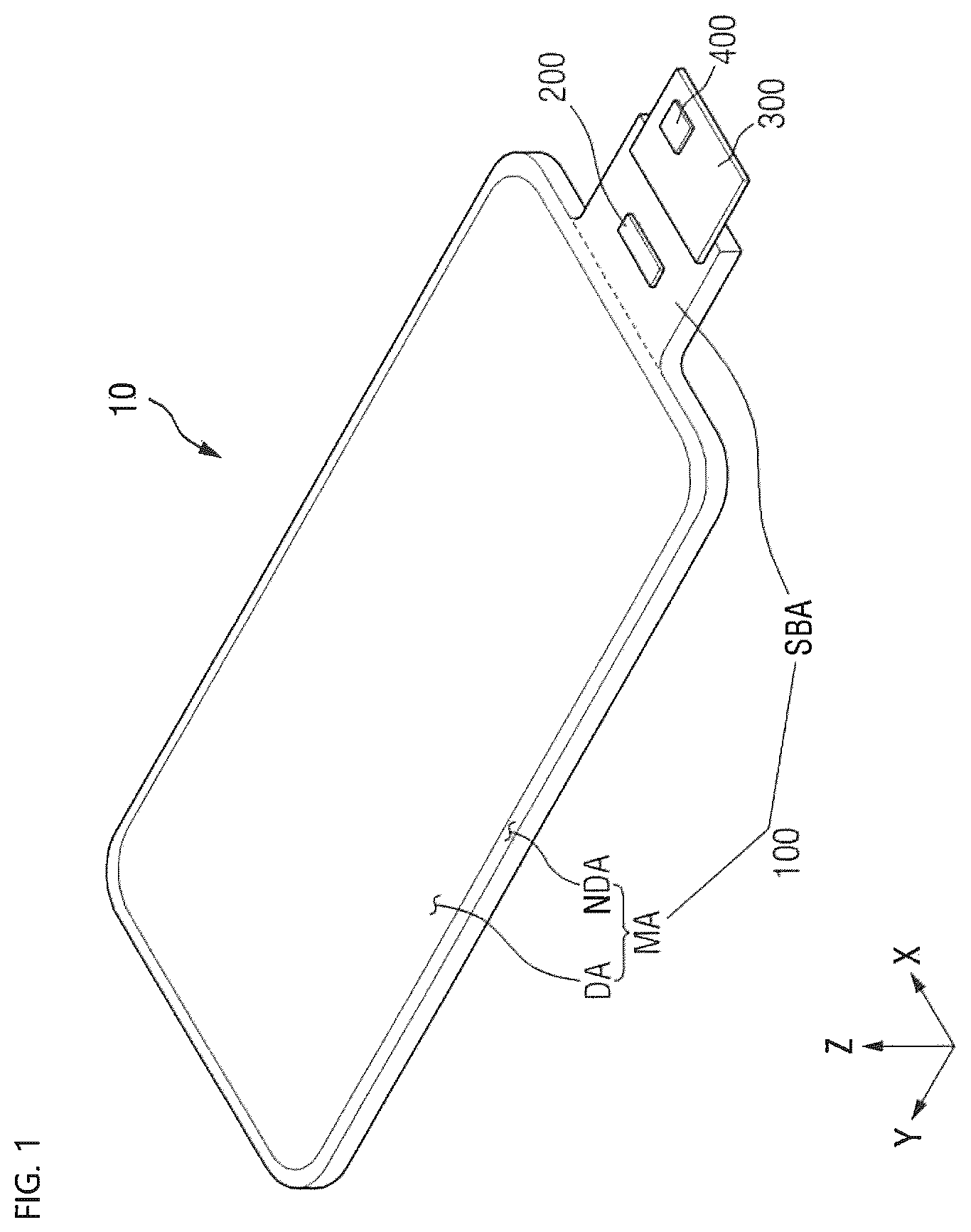 Patent US12613593 Figure 1 – Display device and a touch sensing system including the same
