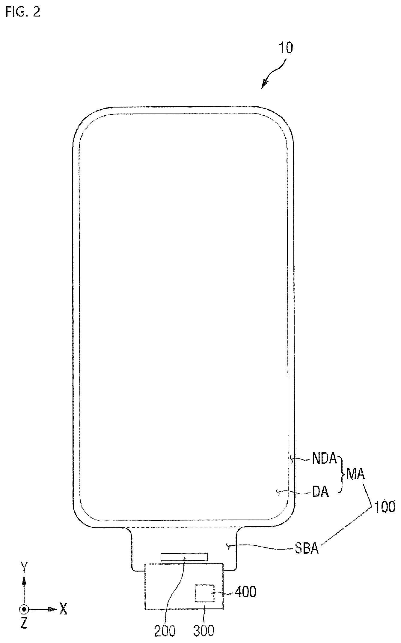 Patent US12613593 Figure 2 – Display device and a touch sensing system including the same