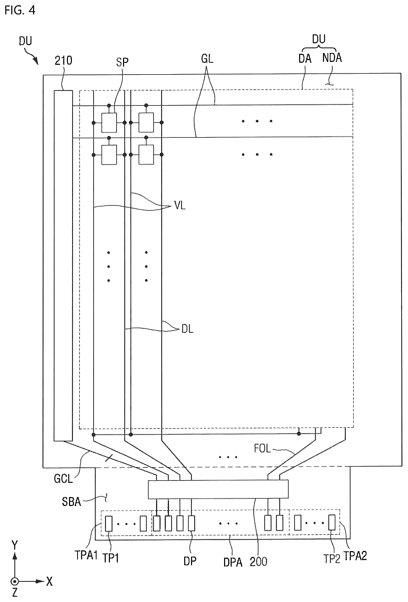 Patent US12613593 Figure 4 – Display device and a touch sensing system including the same