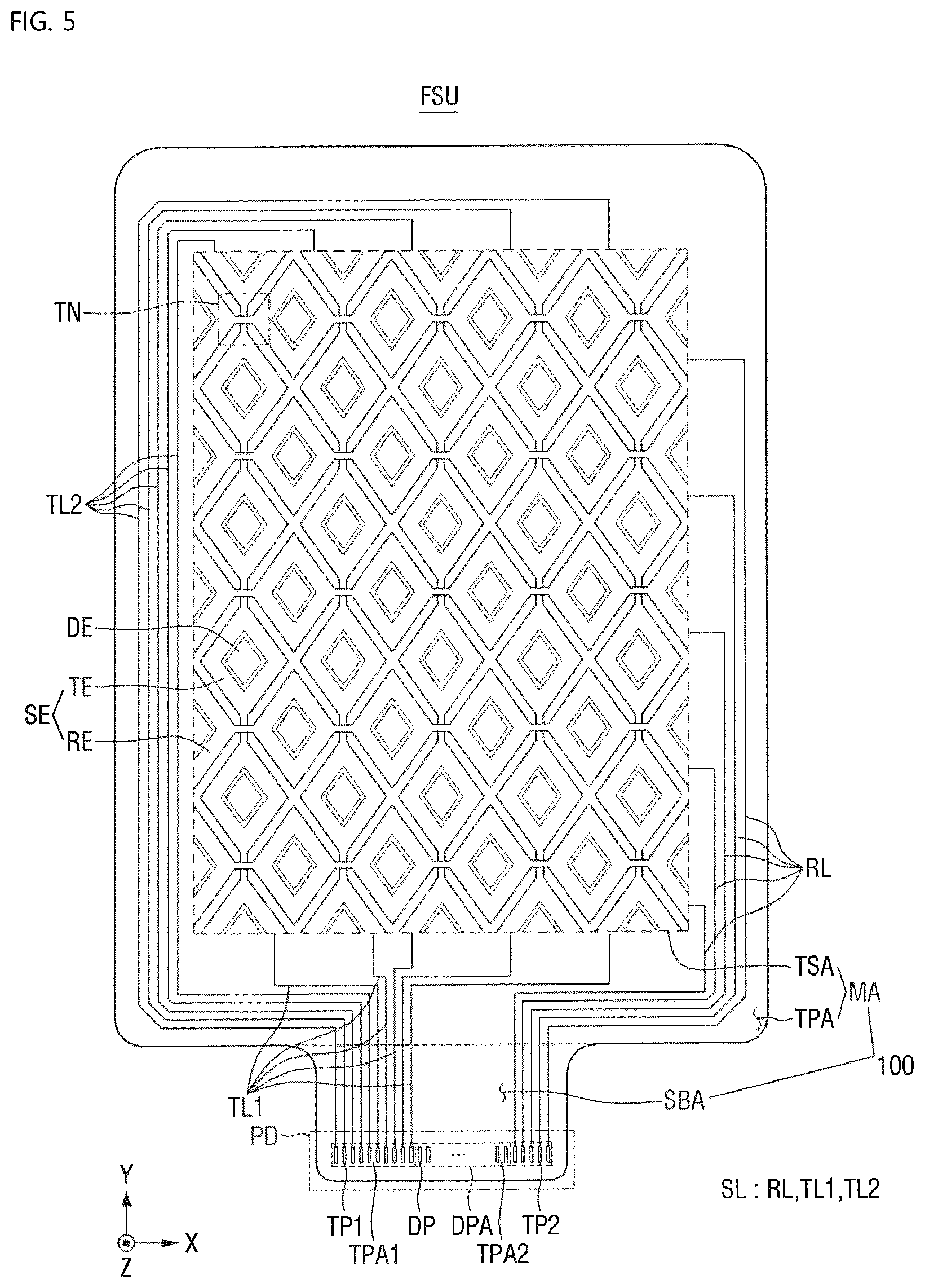 Patent US12613593 Figure 5 – Display device and a touch sensing system including the same