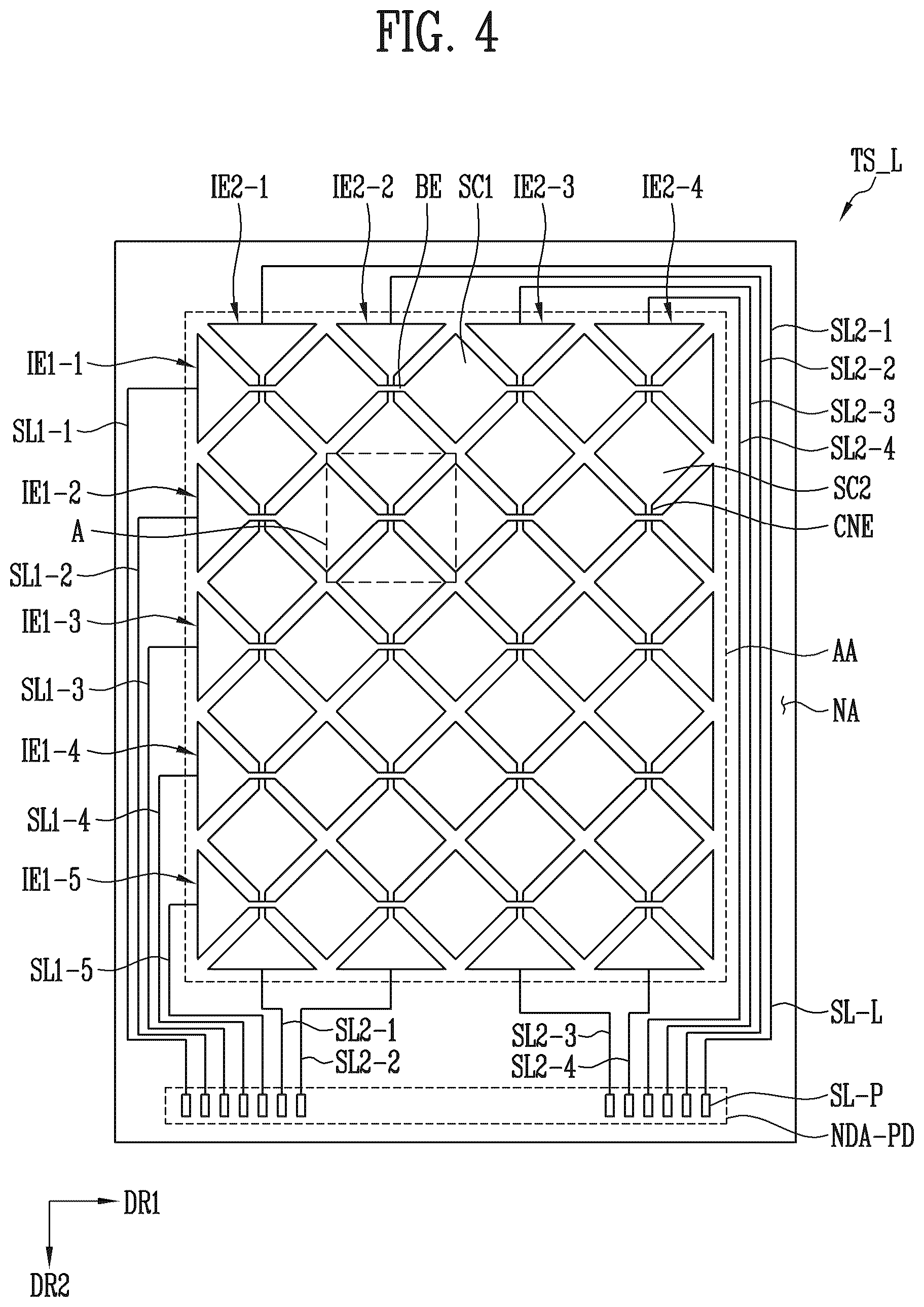 Patent US12613600 Figure 4 – Display device including touch sensing layer including conductive pattern