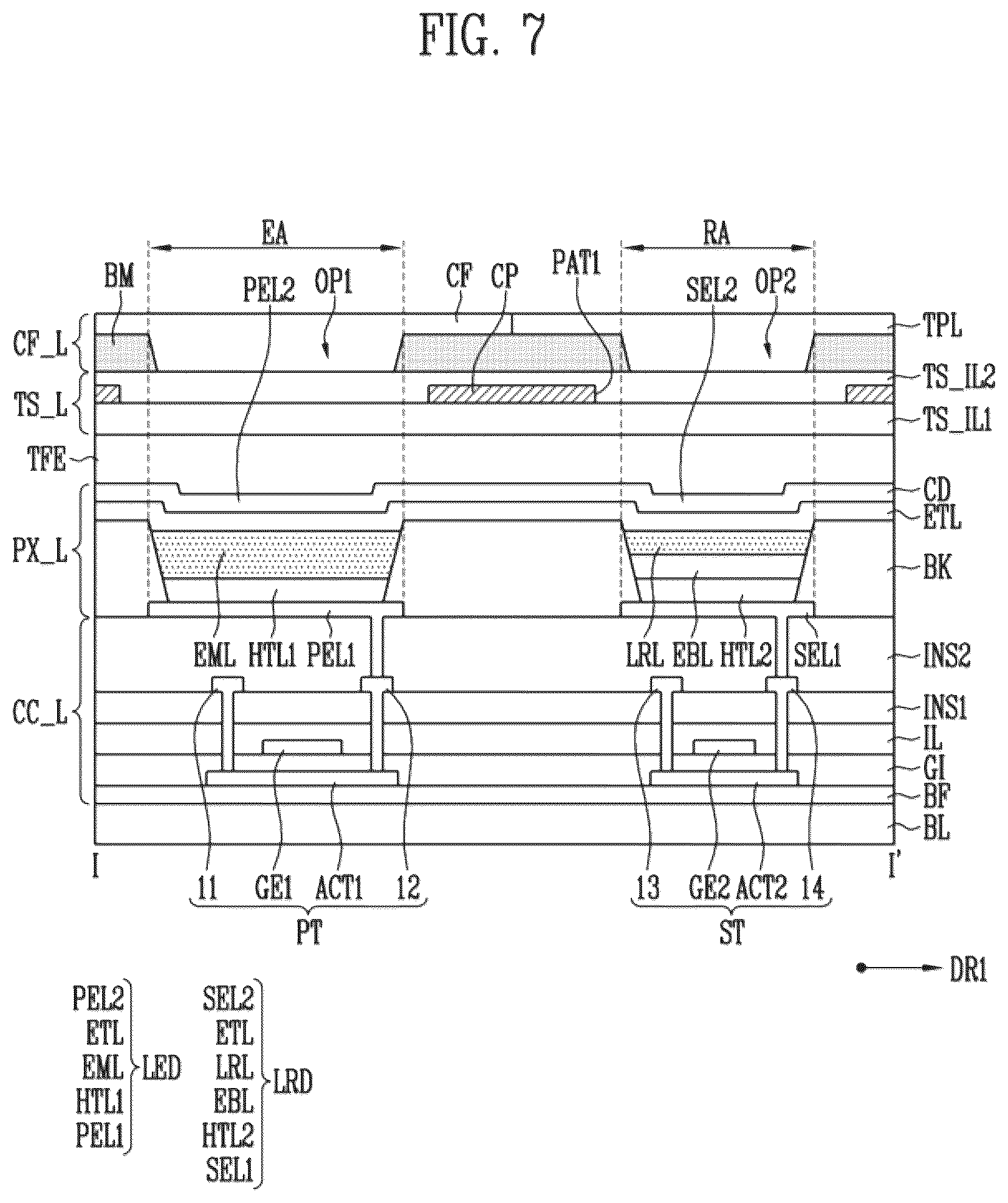 Patent US12613600 Figure 7 – Display device including touch sensing layer including conductive pattern