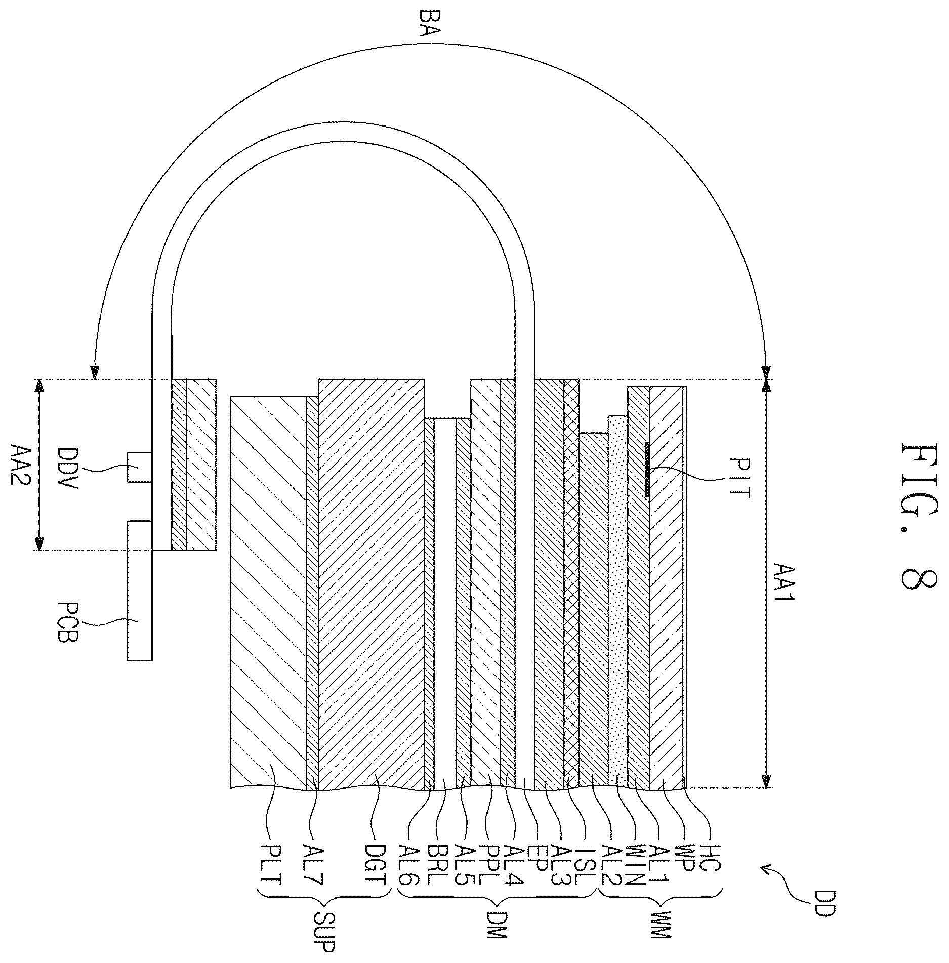 Patent US12613605 Figure 7 – Display device including digitizer with sensing coils