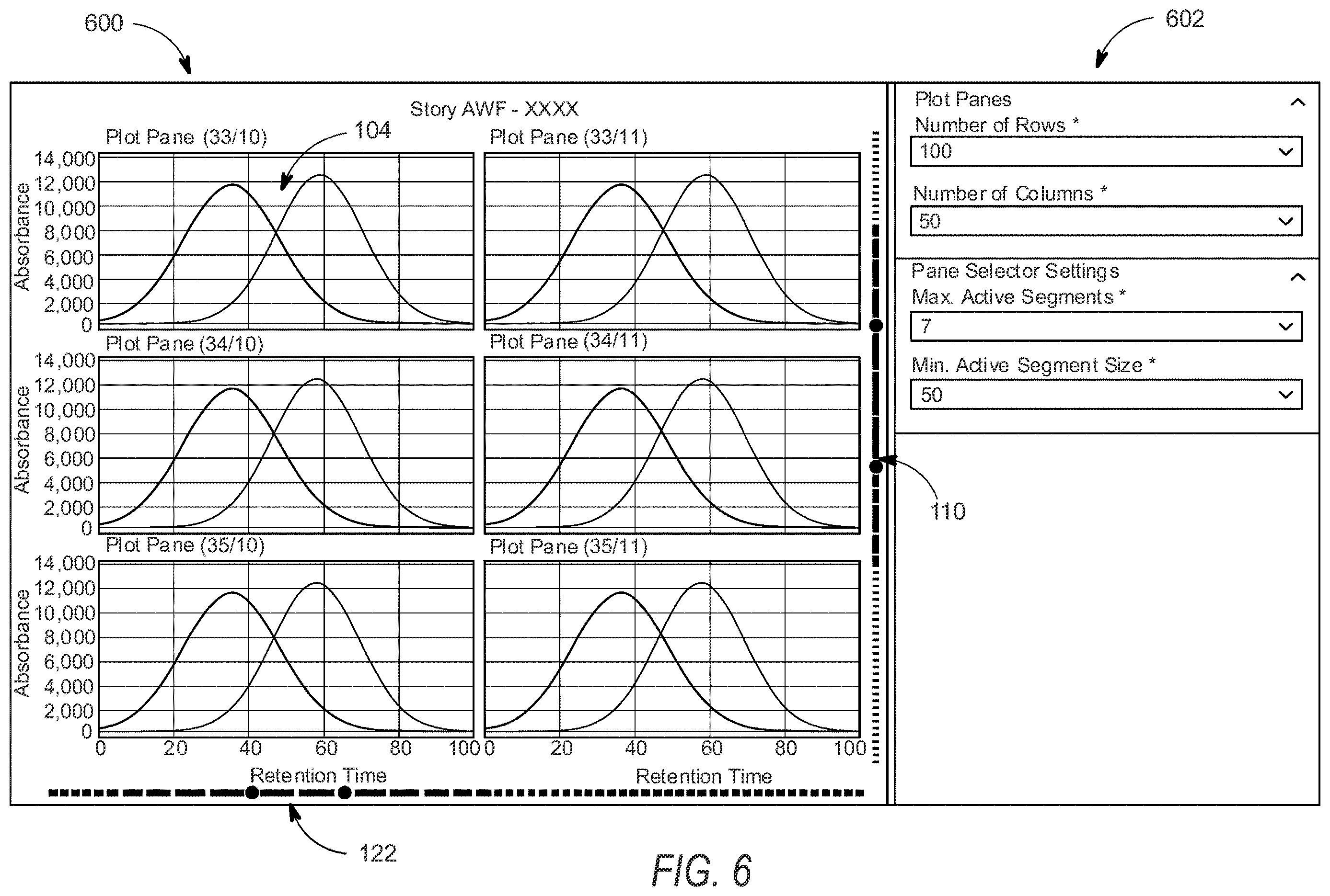 Patent US12613611 Figure 9 – Linear and non-linear range-based plot pane selection