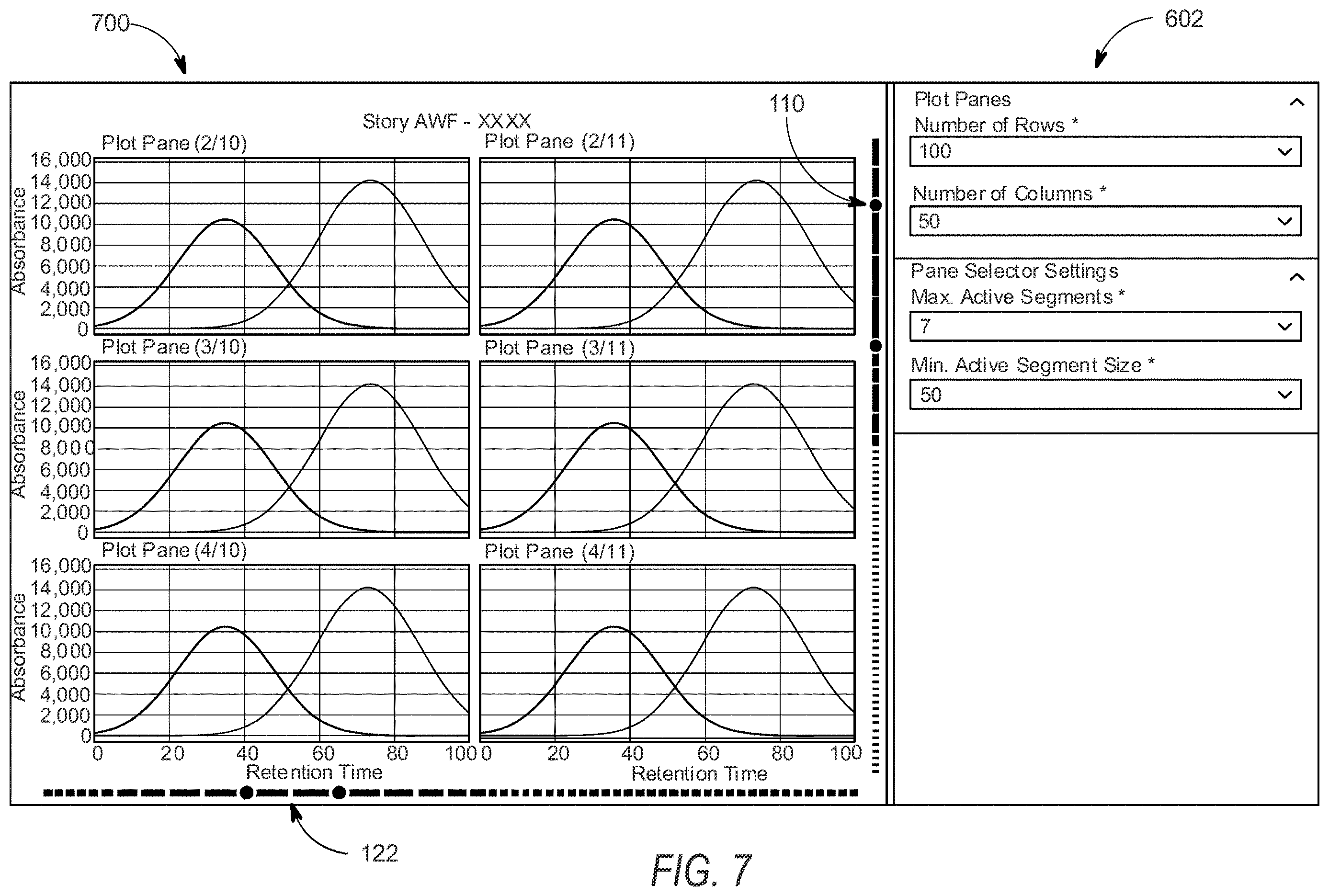Patent US12613611 Figure 10 – Linear and non-linear range-based plot pane selection