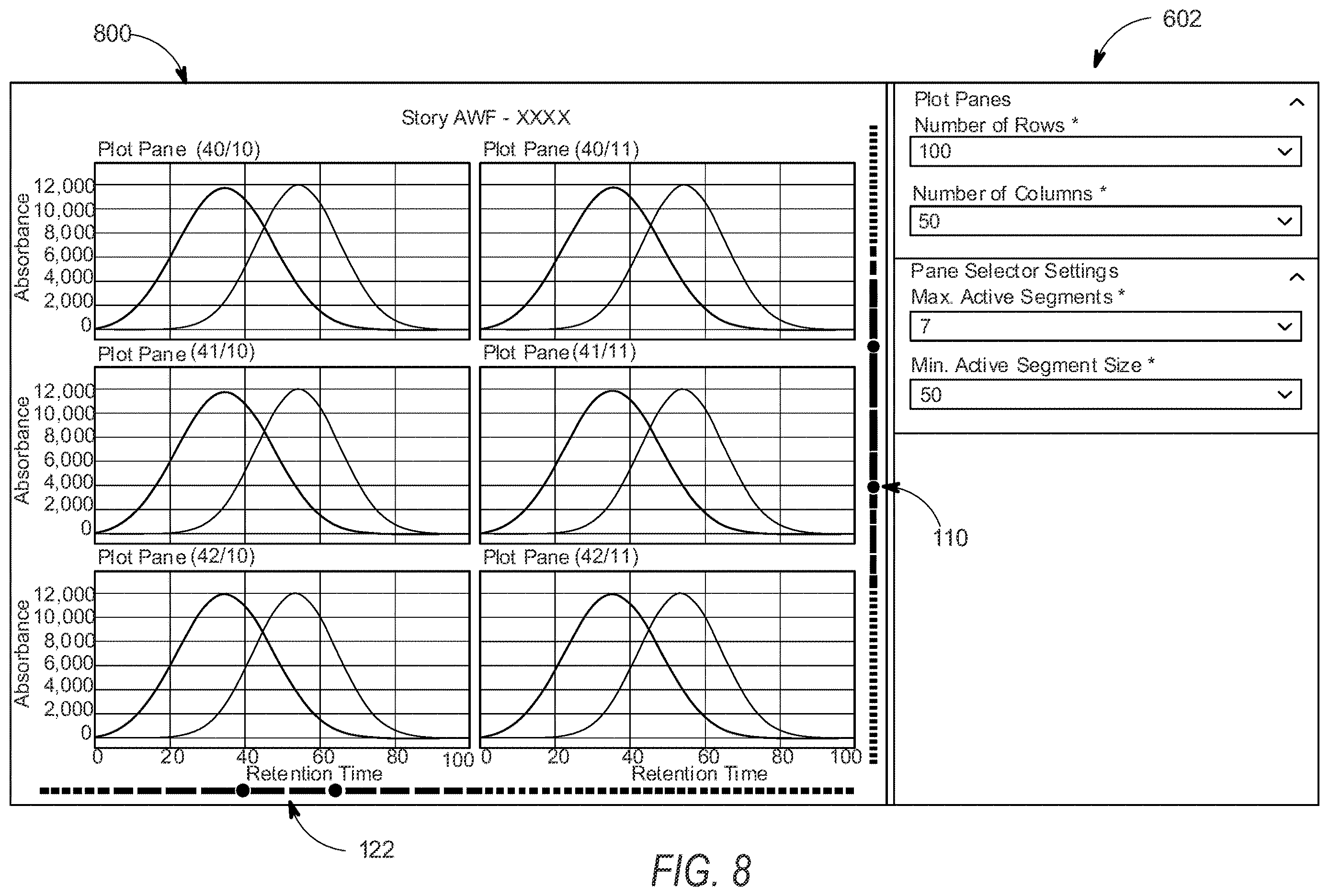 Patent US12613611 Figure 11 – Linear and non-linear range-based plot pane selection