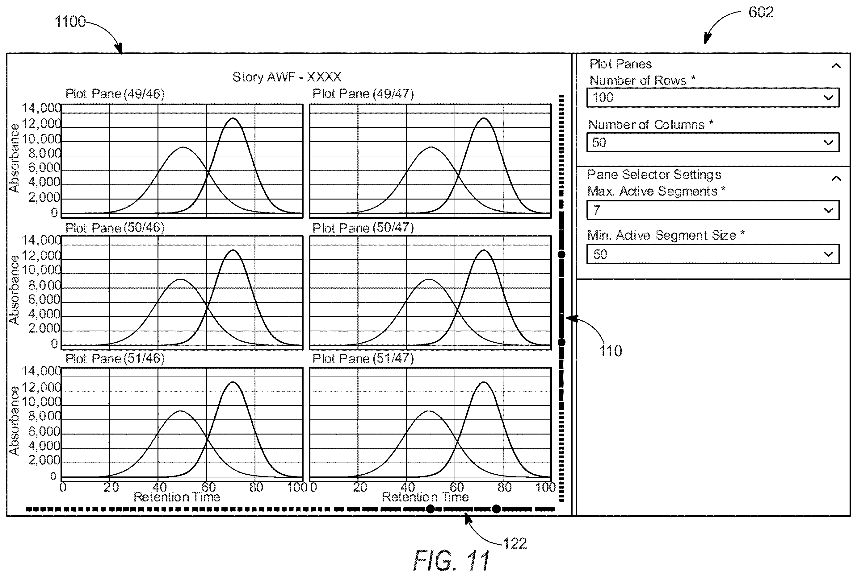 Patent US12613611 Figure 14 – Linear and non-linear range-based plot pane selection