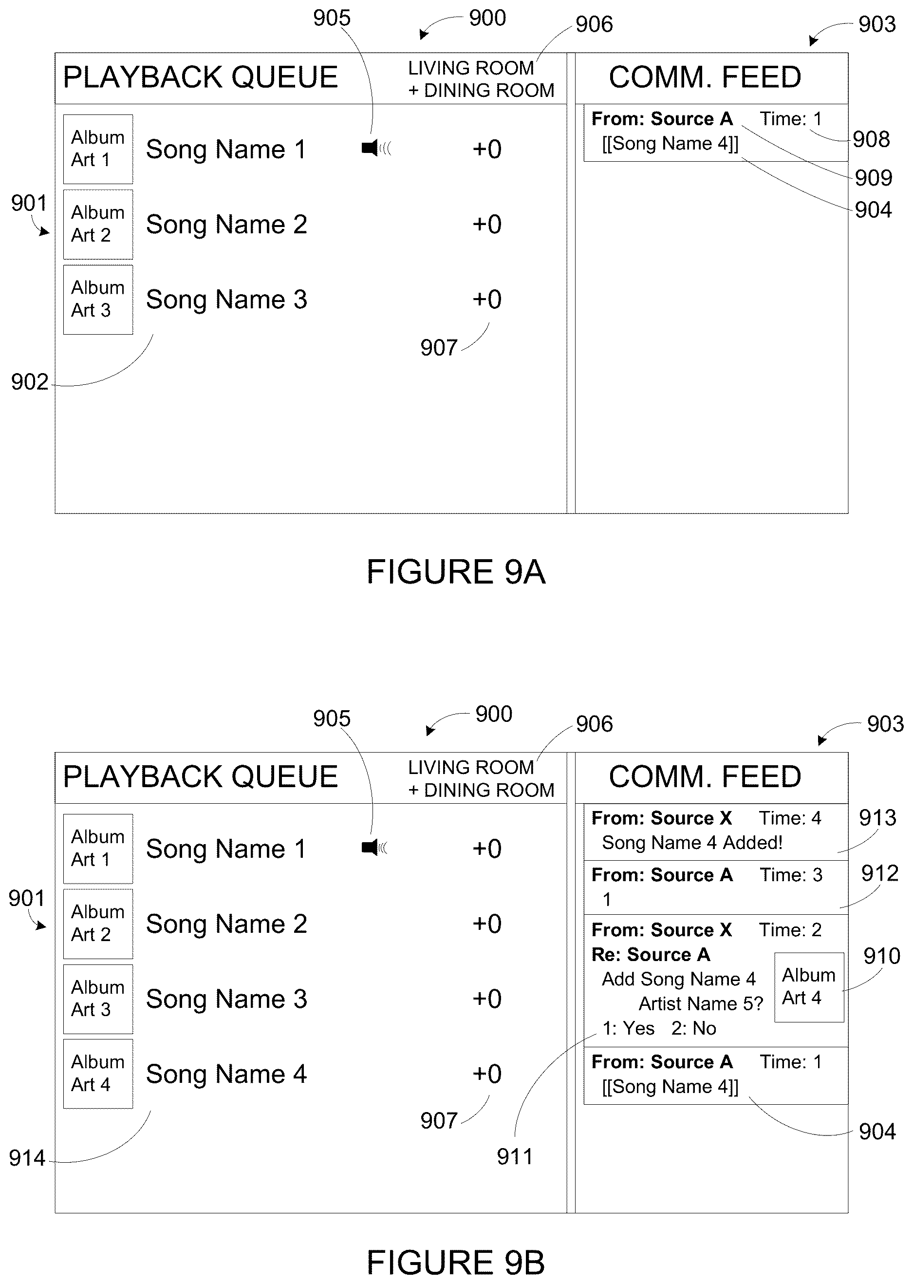 Patent US12613614 Figure 8 – Social playback queues