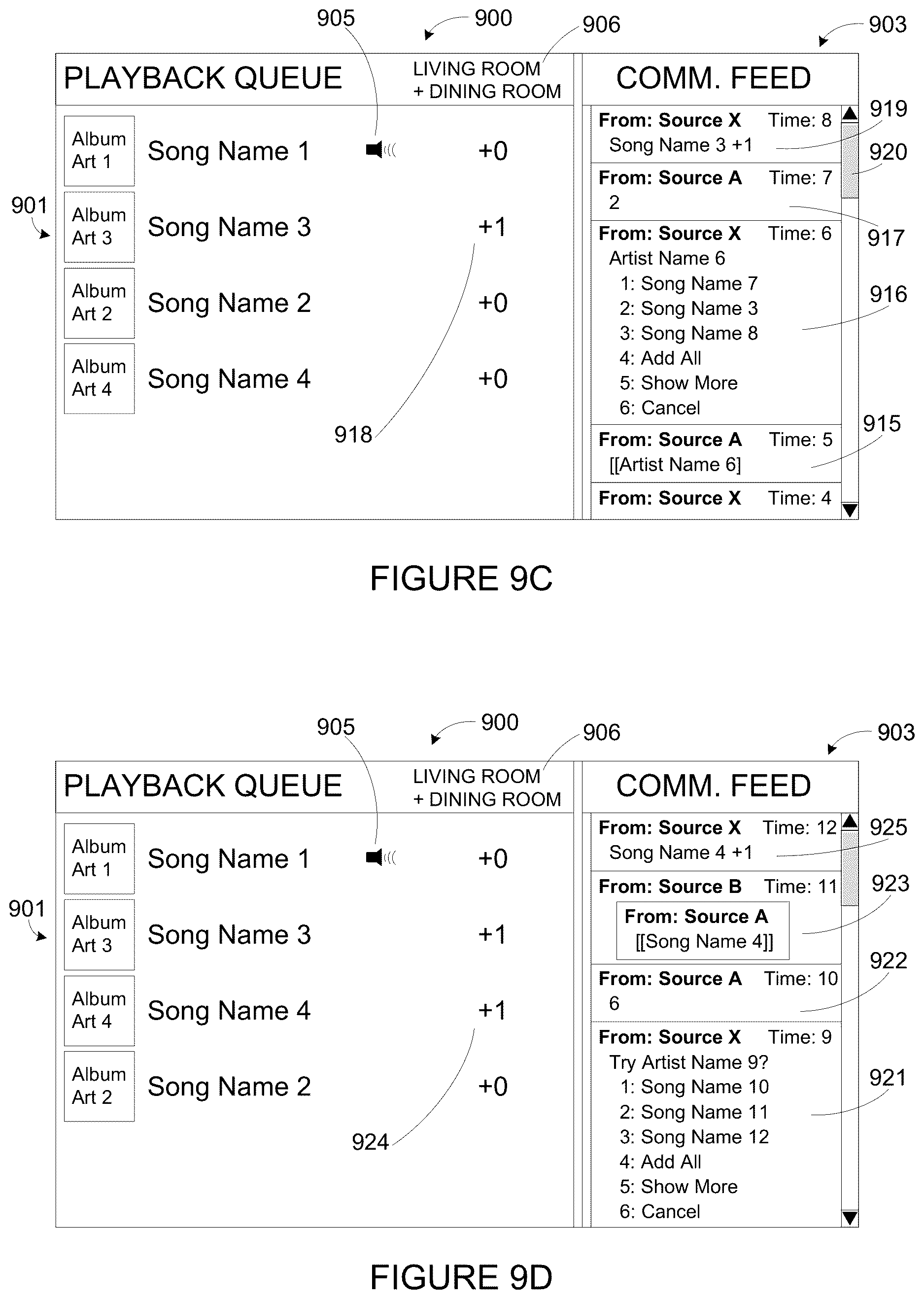 Patent US12613614 Figure 9 – Social playback queues