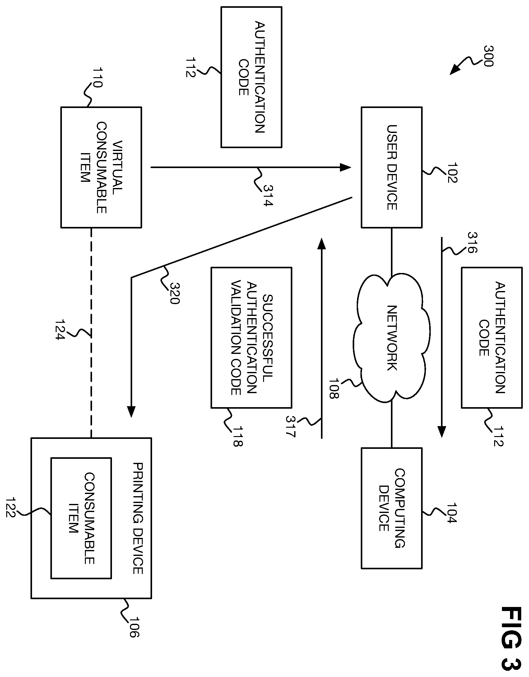 Patent US12613663 Figure 3 – Virtual printing device consumable item authentication
