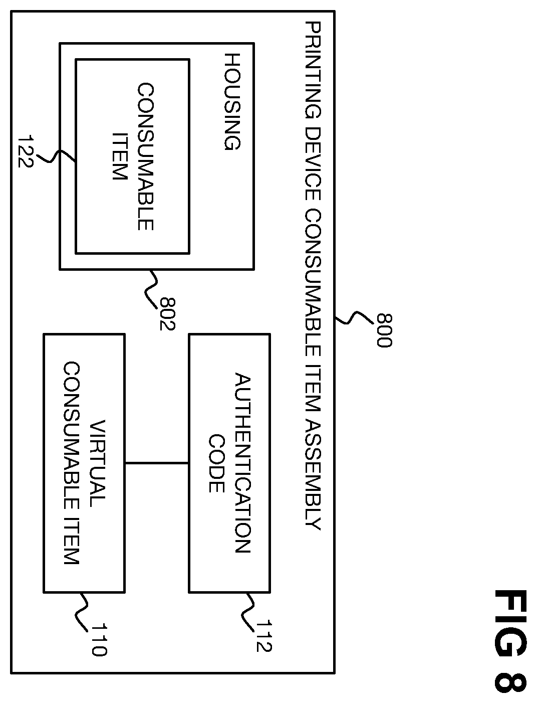 Patent US12613663 Figure 8 – Virtual printing device consumable item authentication