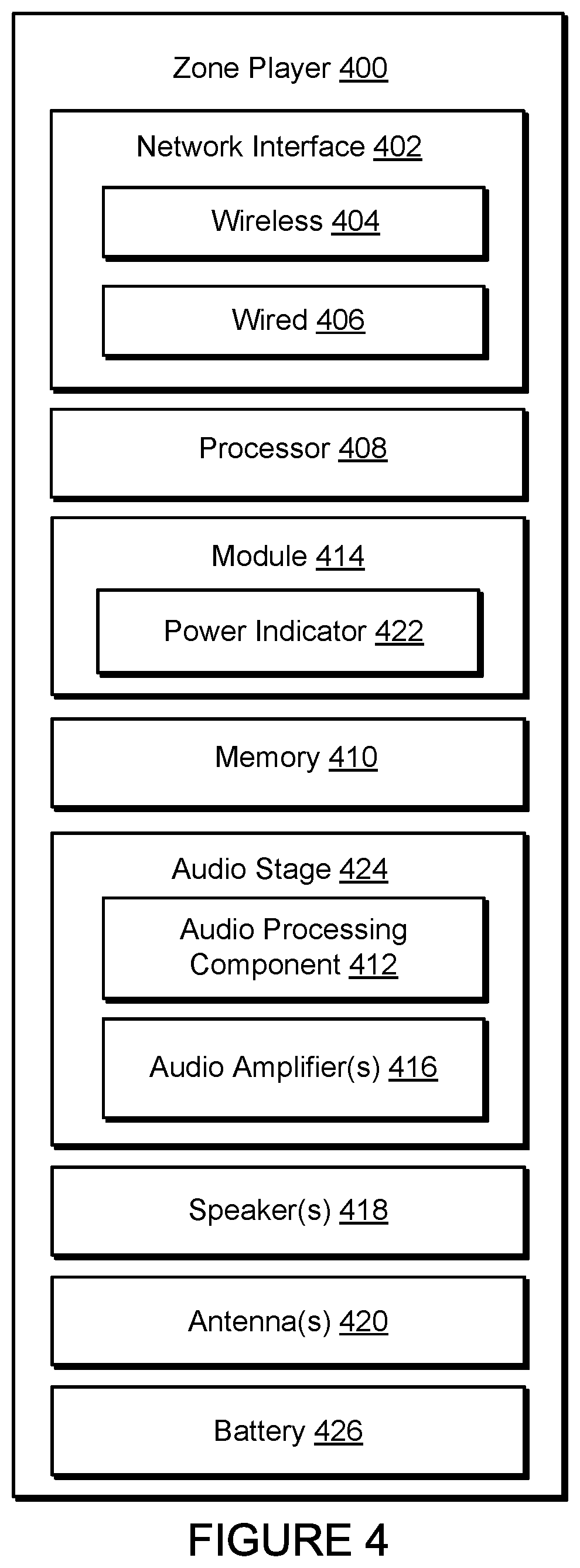 Patent US12613673 Figure 4 – Enabling components of a playback device