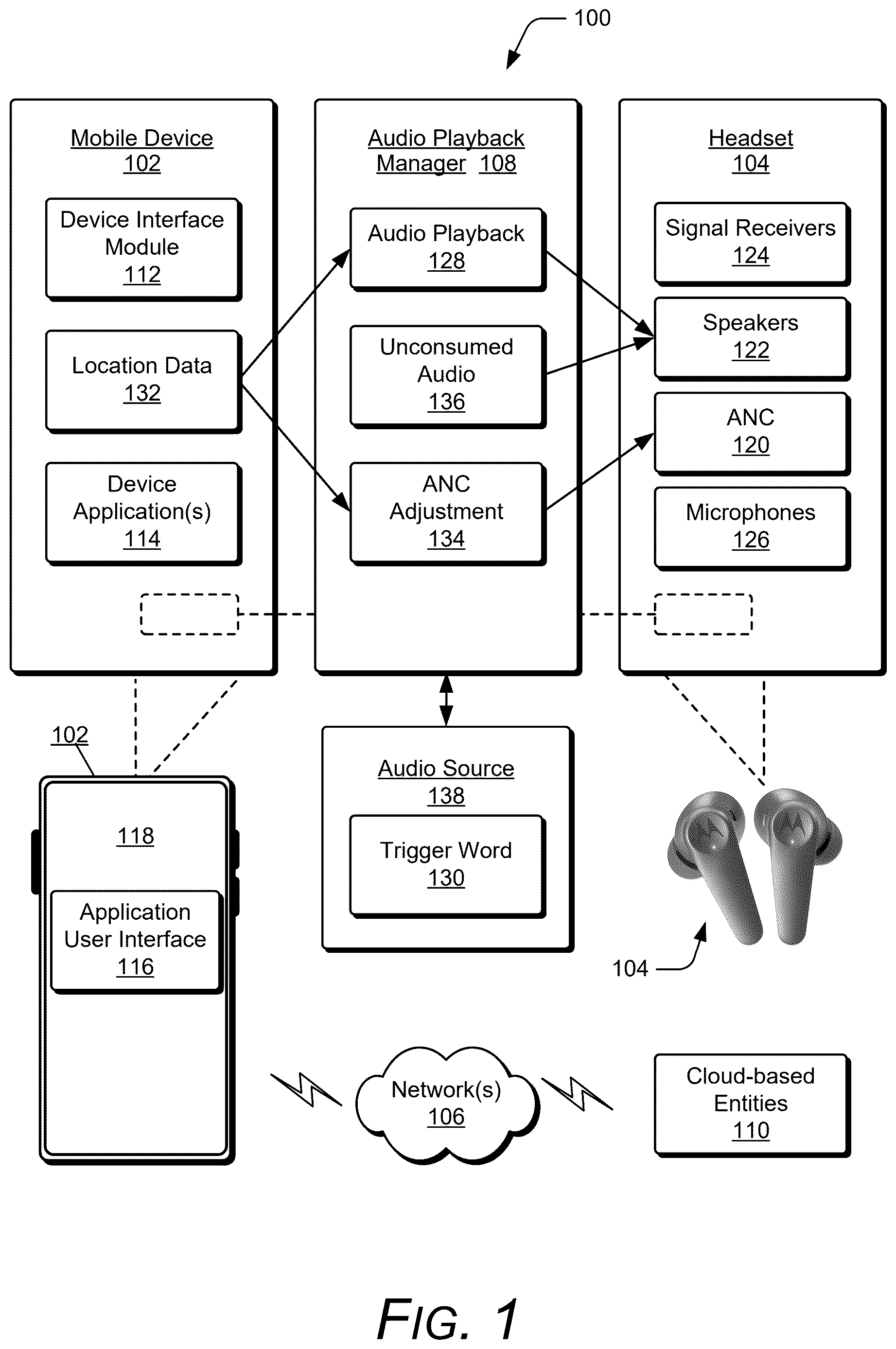 Patent US12613674 Figure 1 – Ending audio playback based on a trigger word