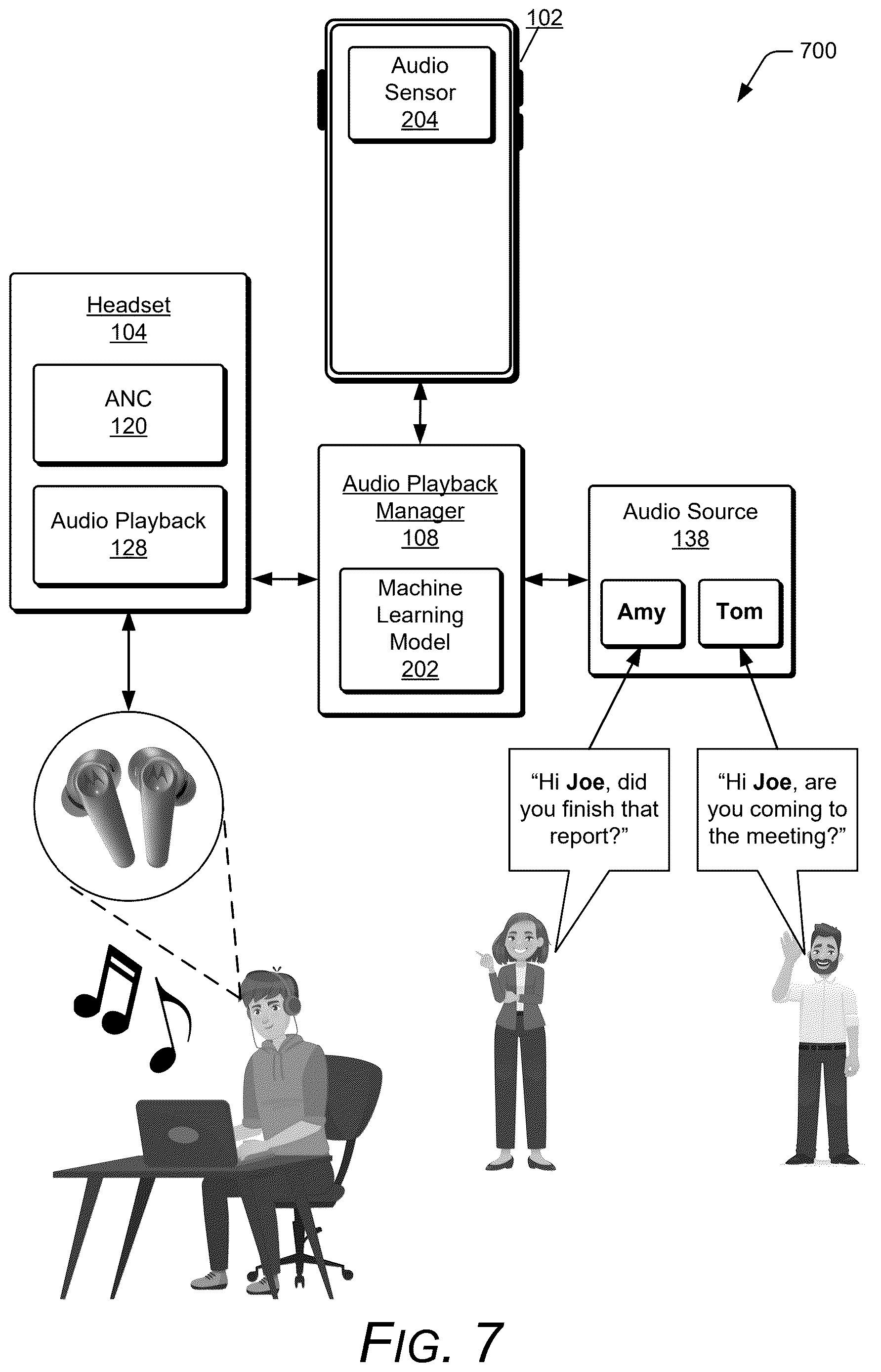 Patent US12613674 Figure 7 – Ending audio playback based on a trigger word