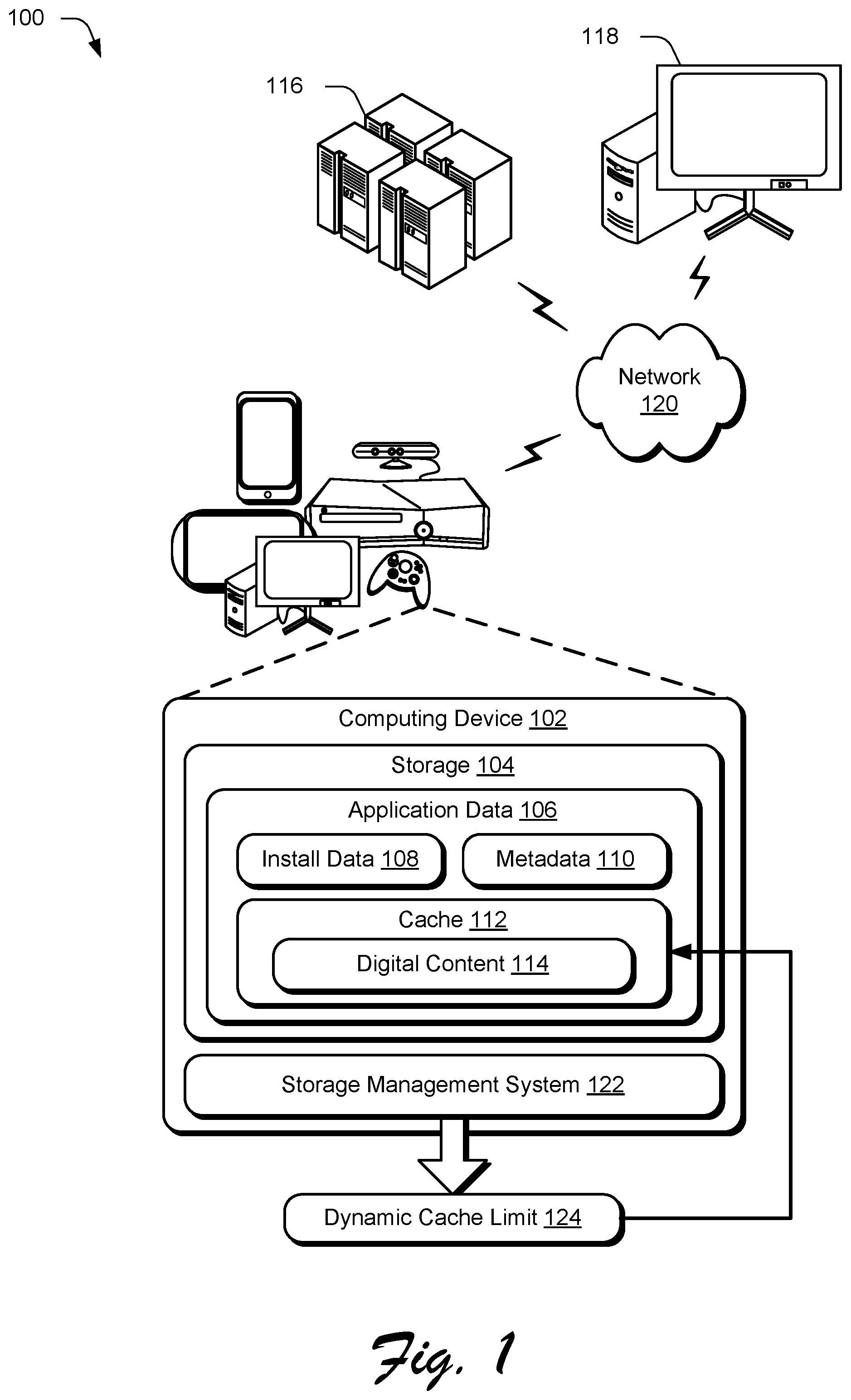 Patent US12613746 Figure 1 – Dynamic application storage allocation