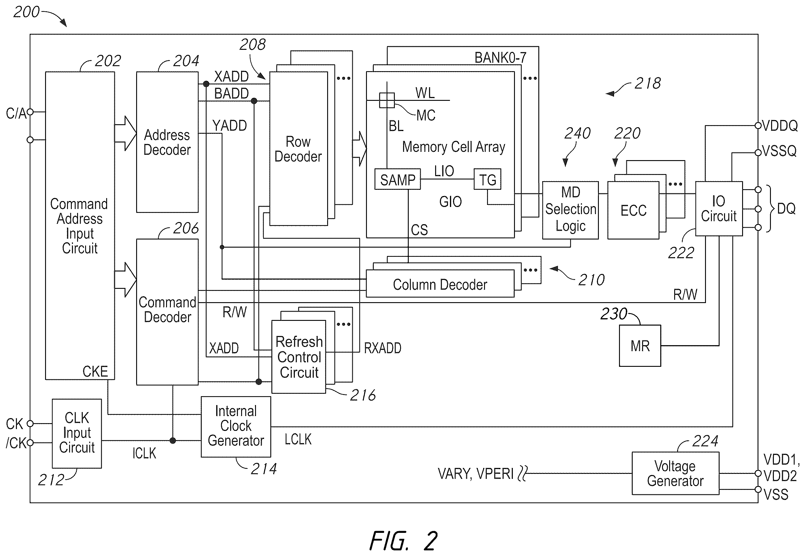 Patent US12613769 Figure 2 – Apparatuses and methods for read/modify/write single-pass metadata access operations