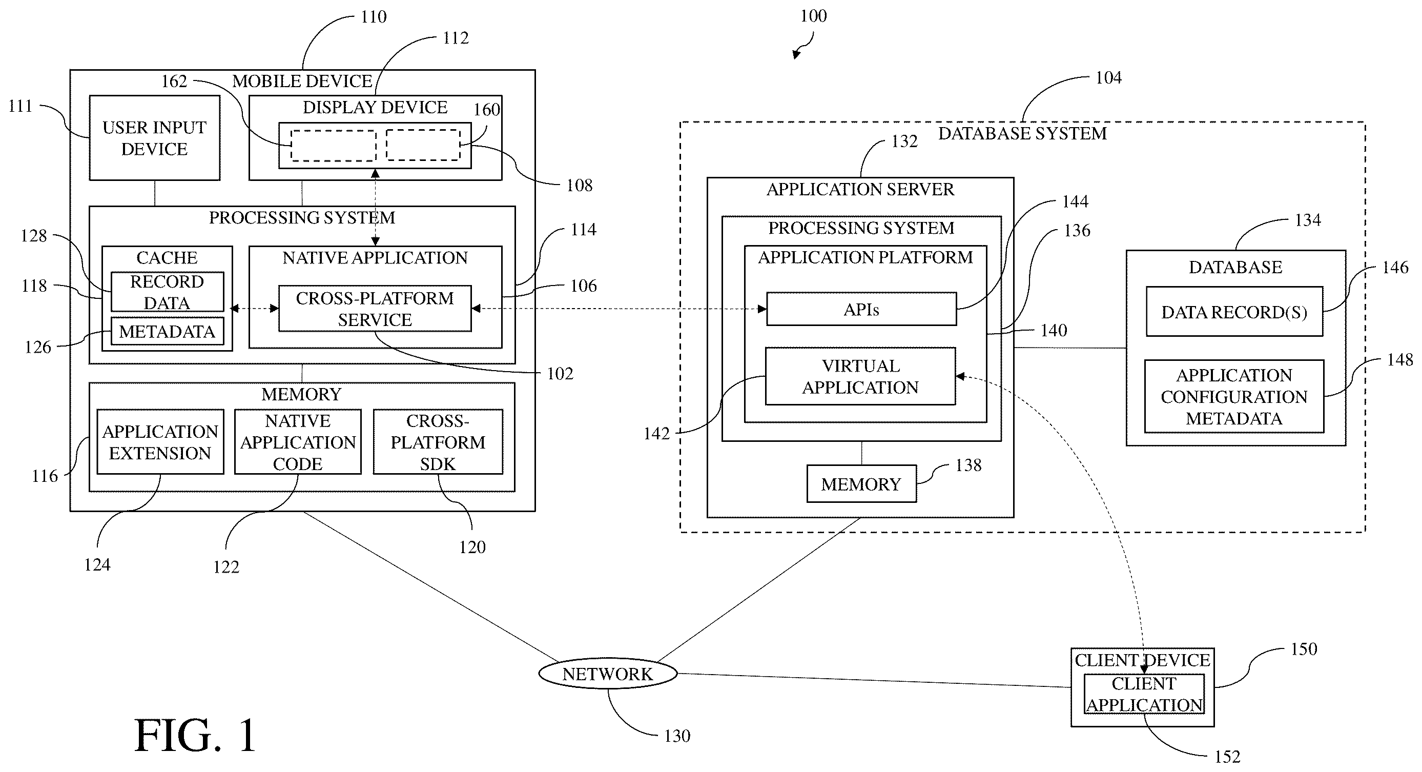Patent US12613855 Figure 1 – Database systems and methods for client-side initiation of server-side actions