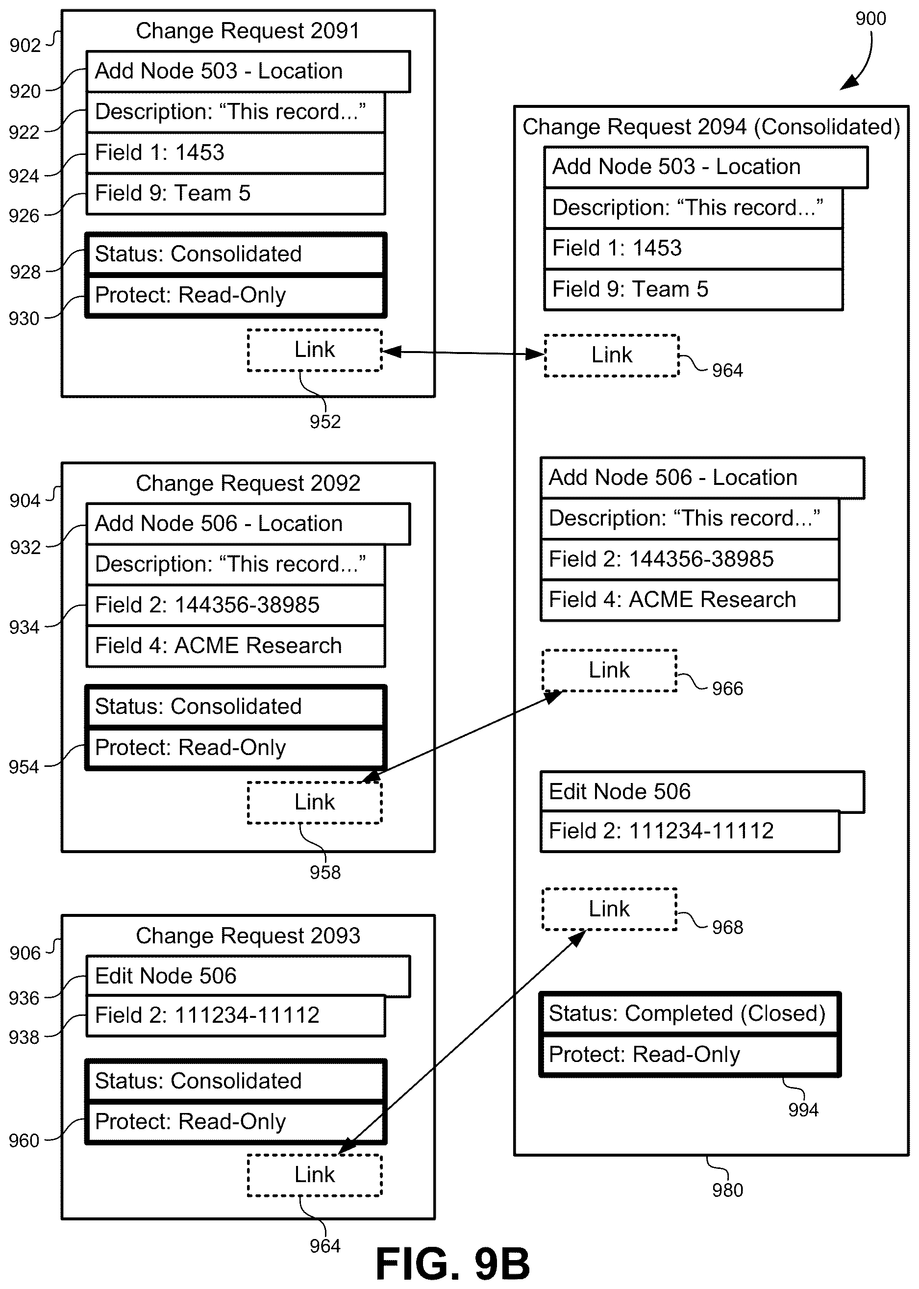 Patent US12613858 Figure 10 – Consolidating change requests in data hierarchies